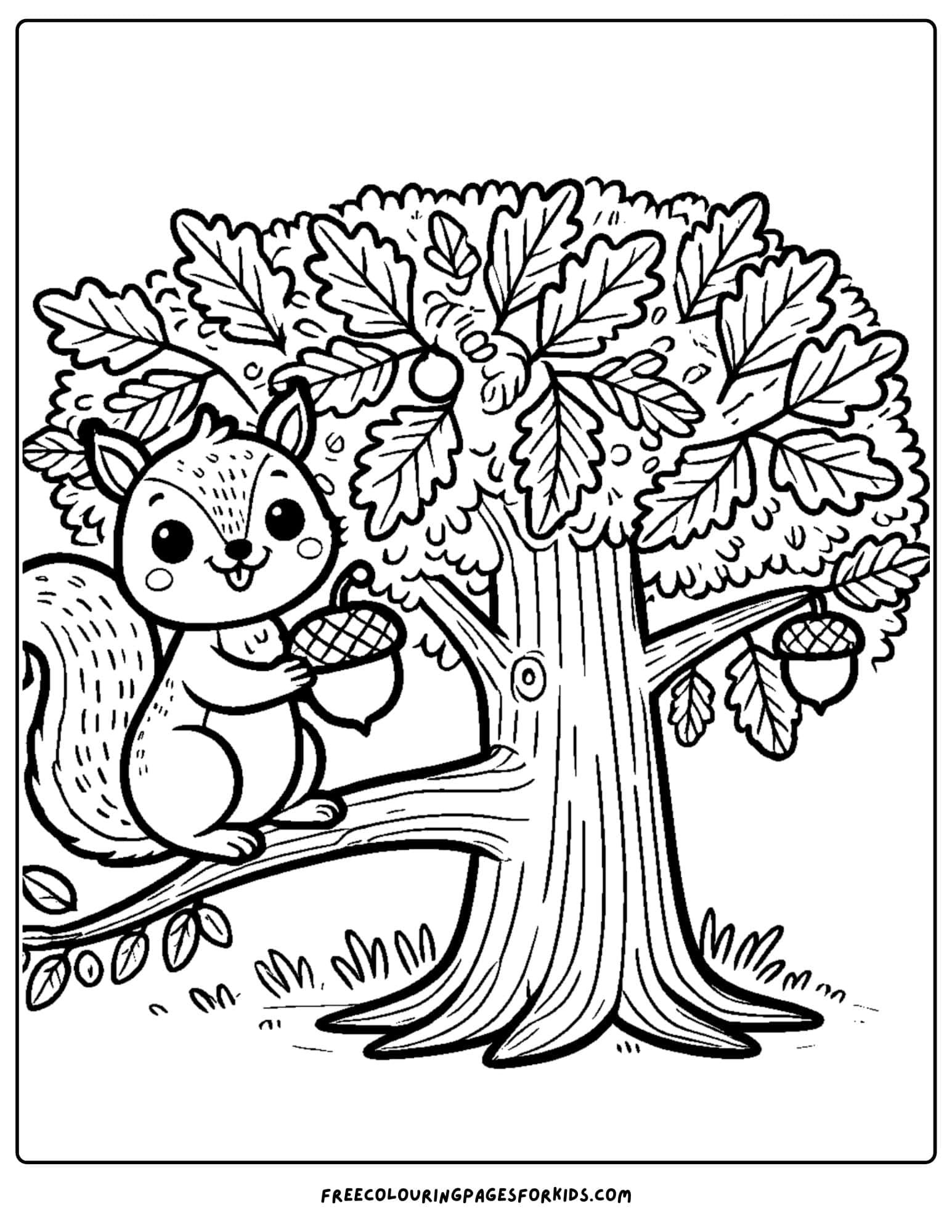 tree with a squirrel in it coloring page