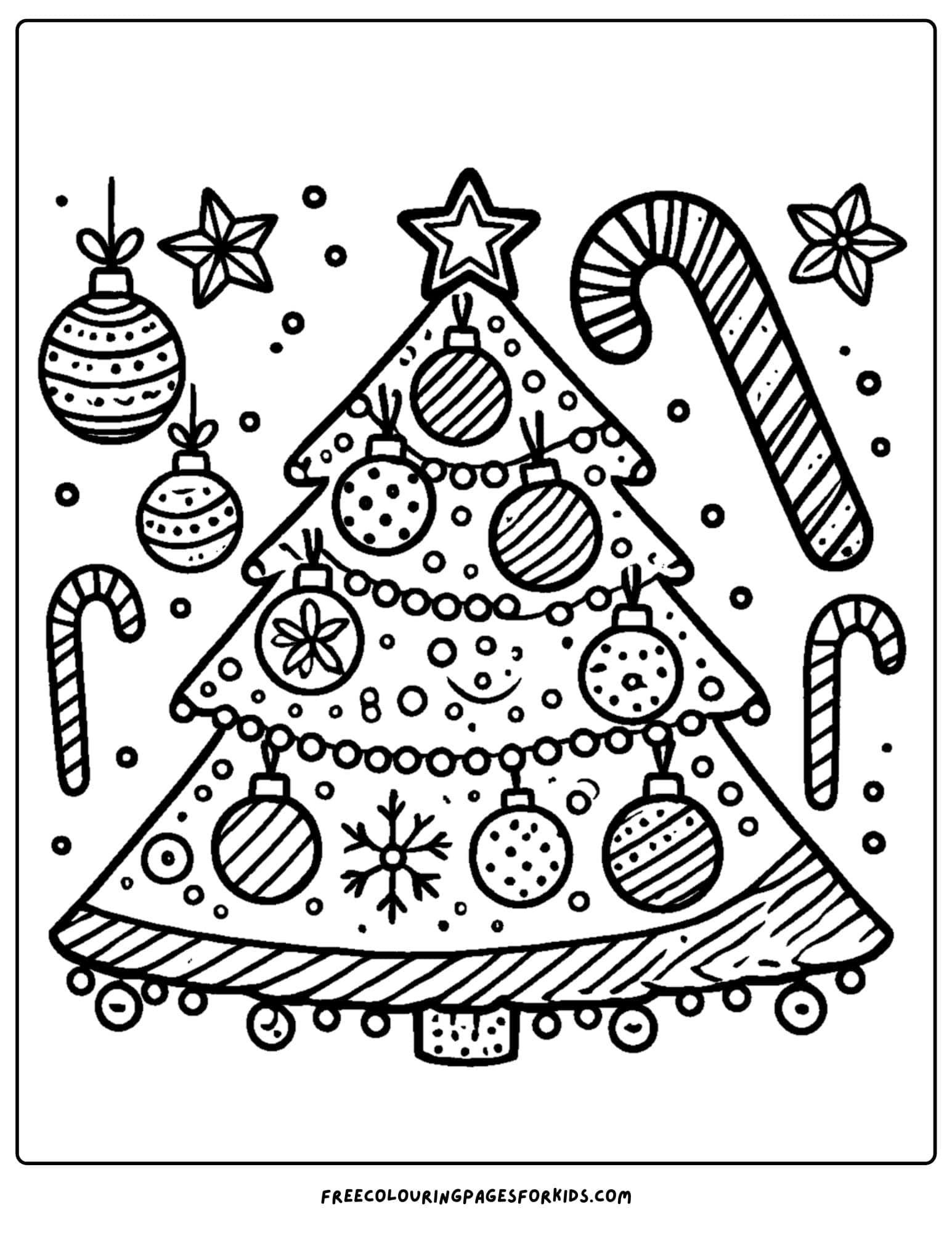 tree with holiday decorations coloring page