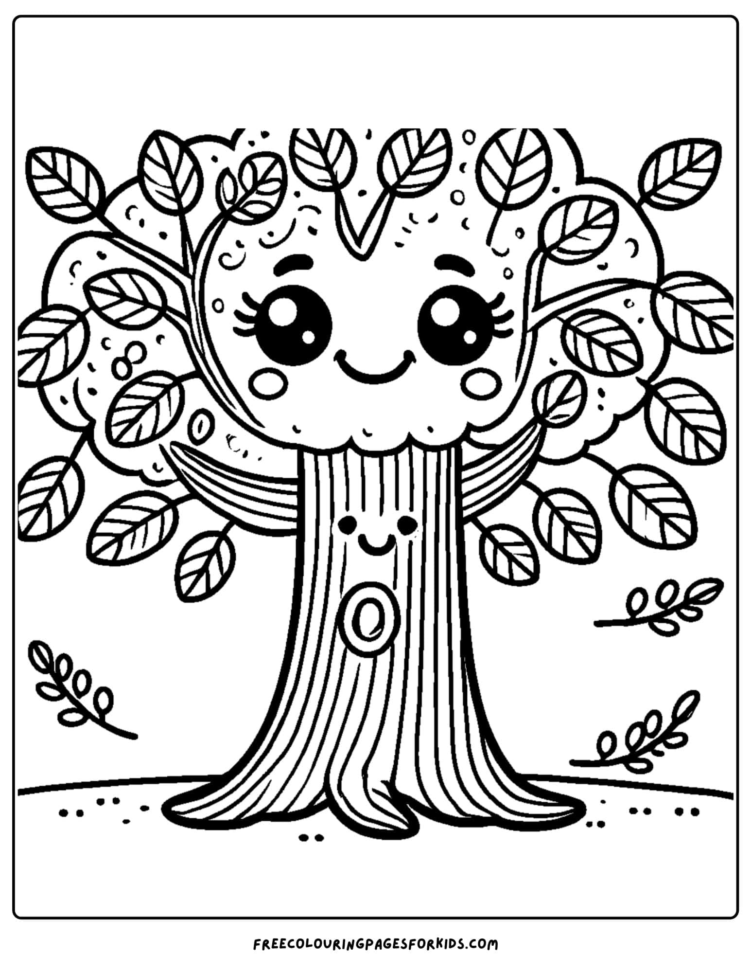 tree with a smiling face coloring page