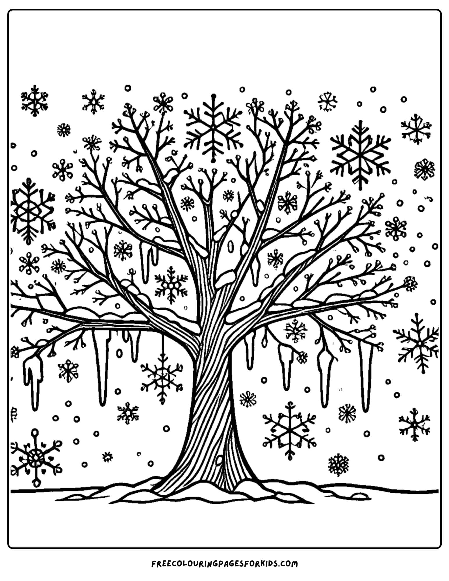 tree with ice and snow on it coloring page