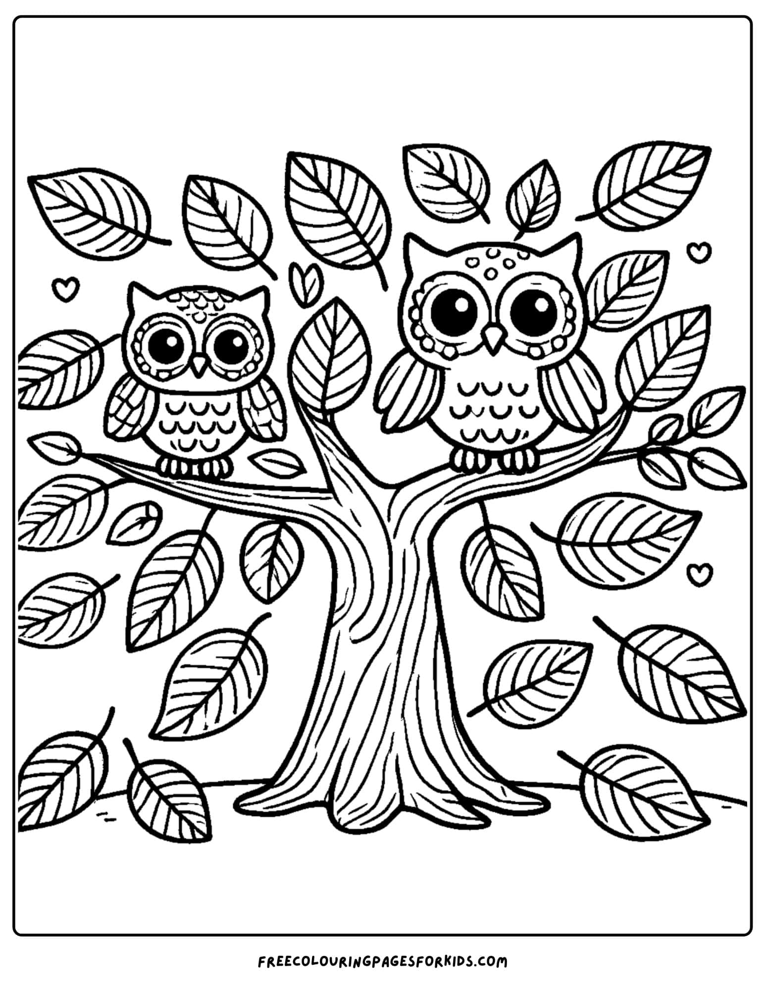 tree with two owls in it coloring page