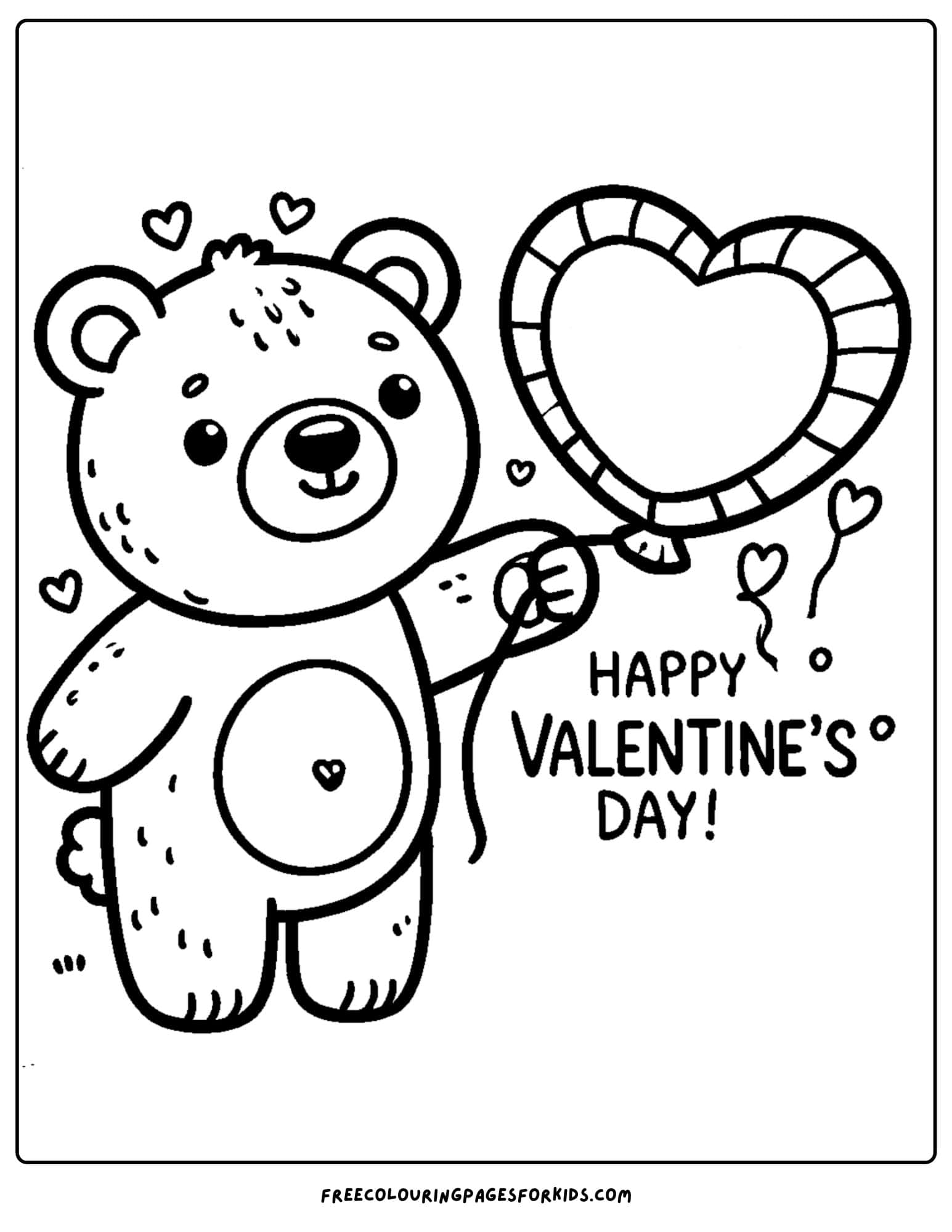 valentine day bear holding a balloon coloring page