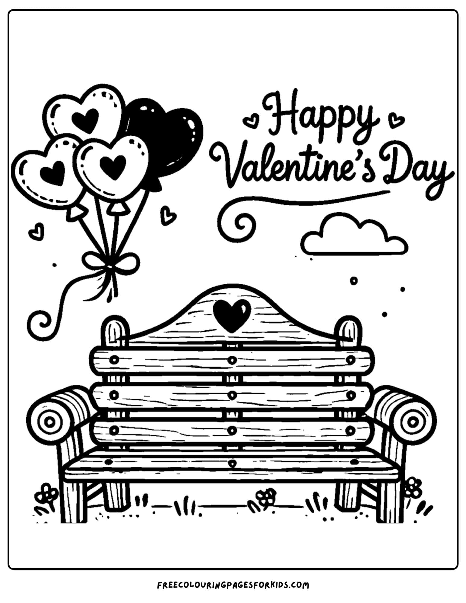 valentine day balloons and love seat coloring page