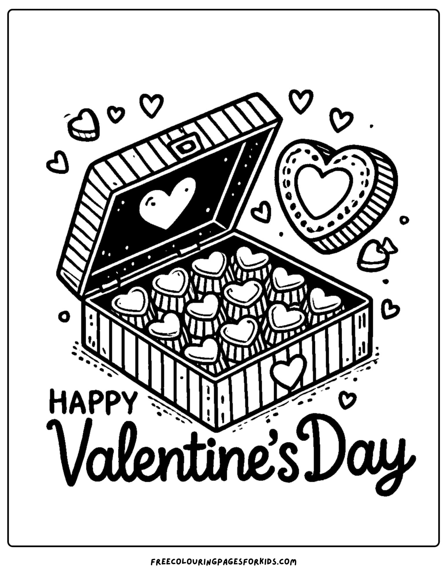 valentine day box of chocolate hearts coloring page