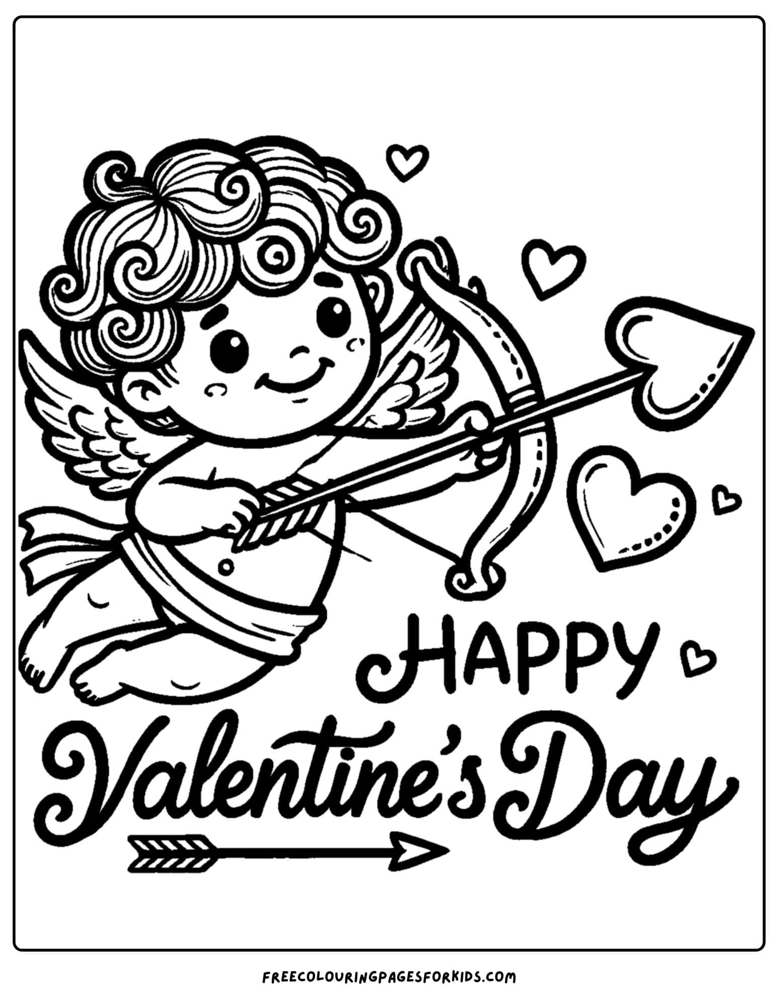 valentine day cupid and bow and arrow coloring page