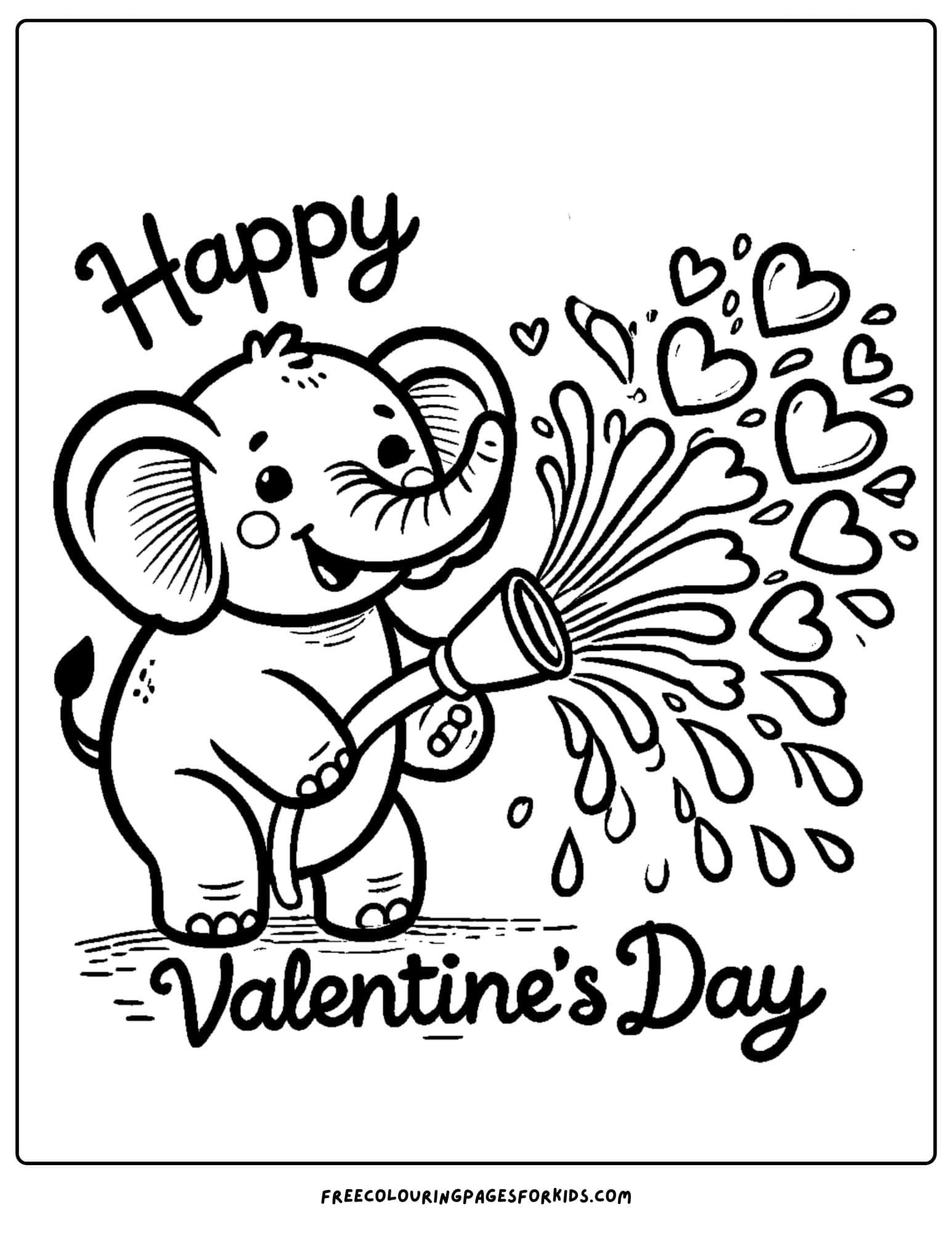 valentine day elephant spraying hearts coloring page