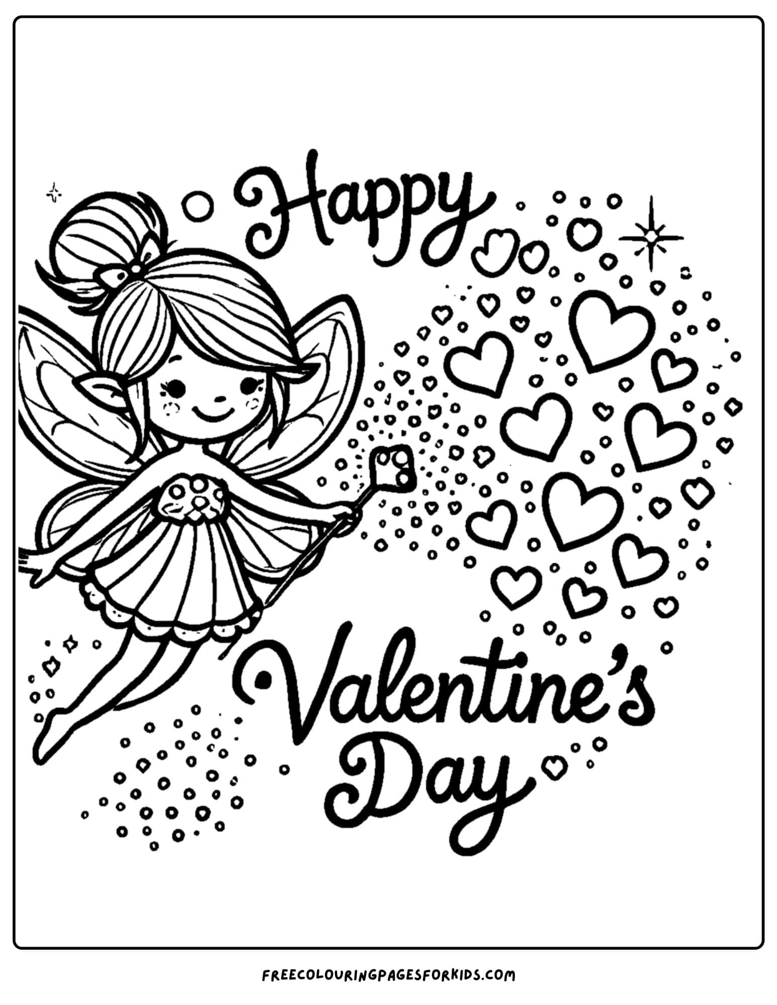 valentine day fairy with heart dust coloring page