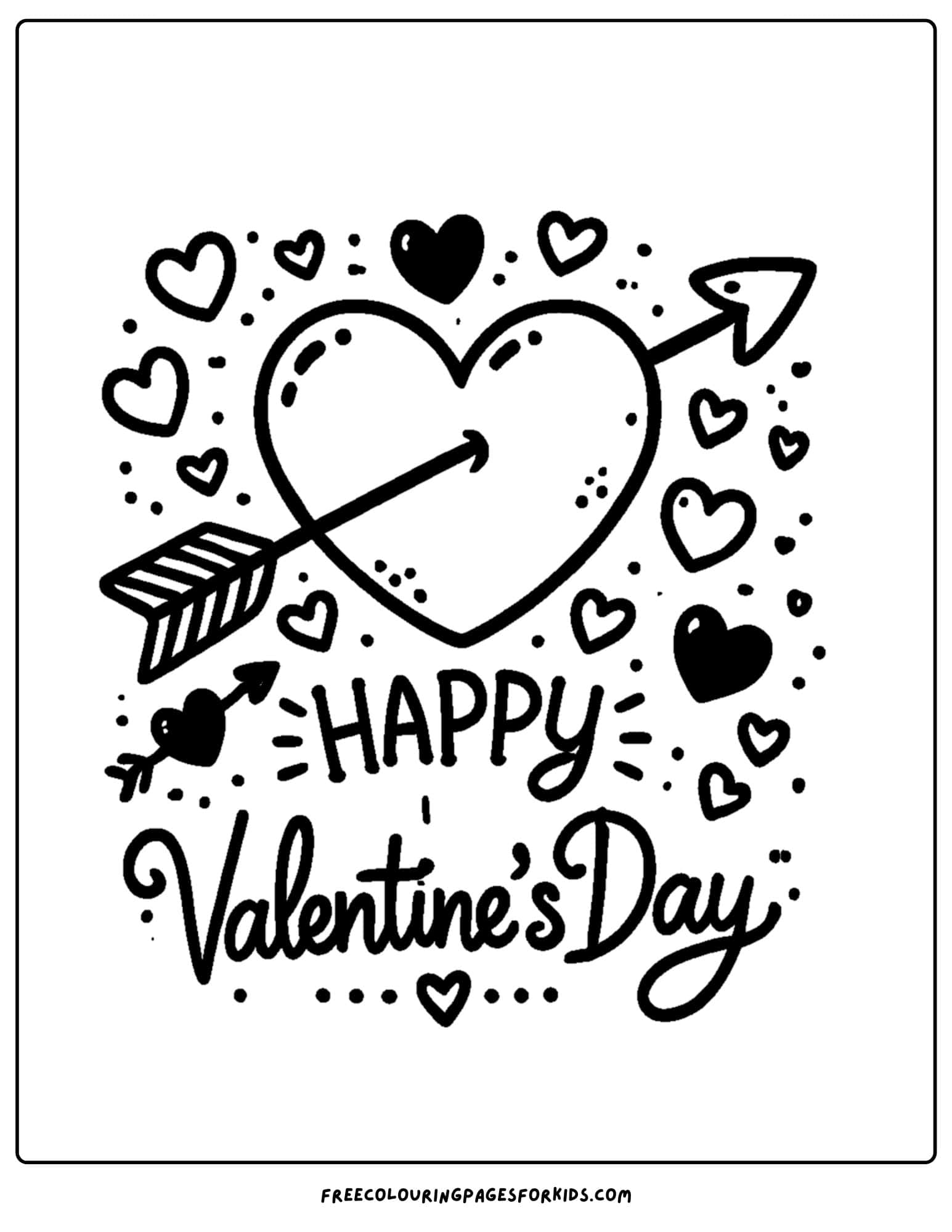 valentine day heart with pierced arrow coloring page