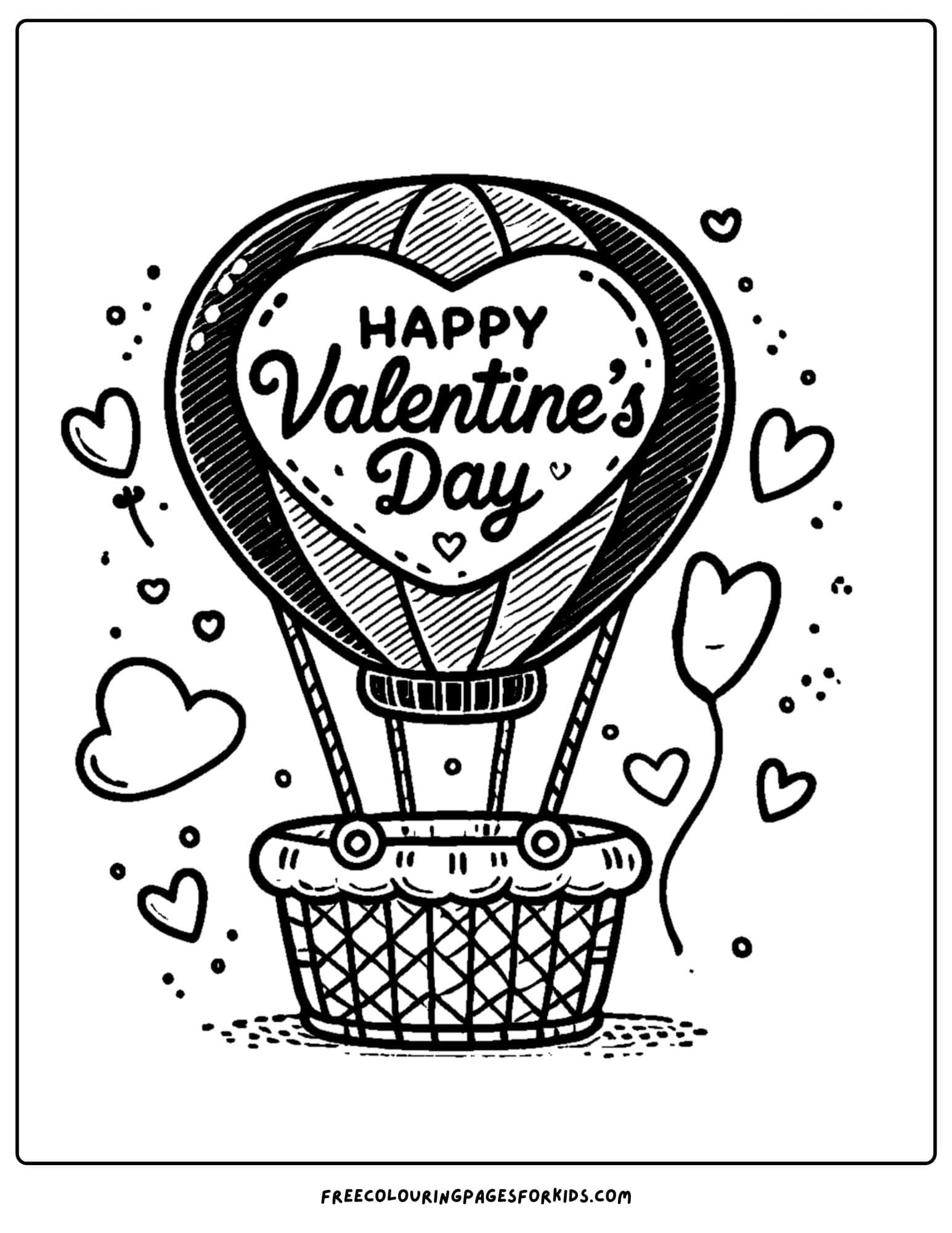 valentine day hot air balloon coloring page