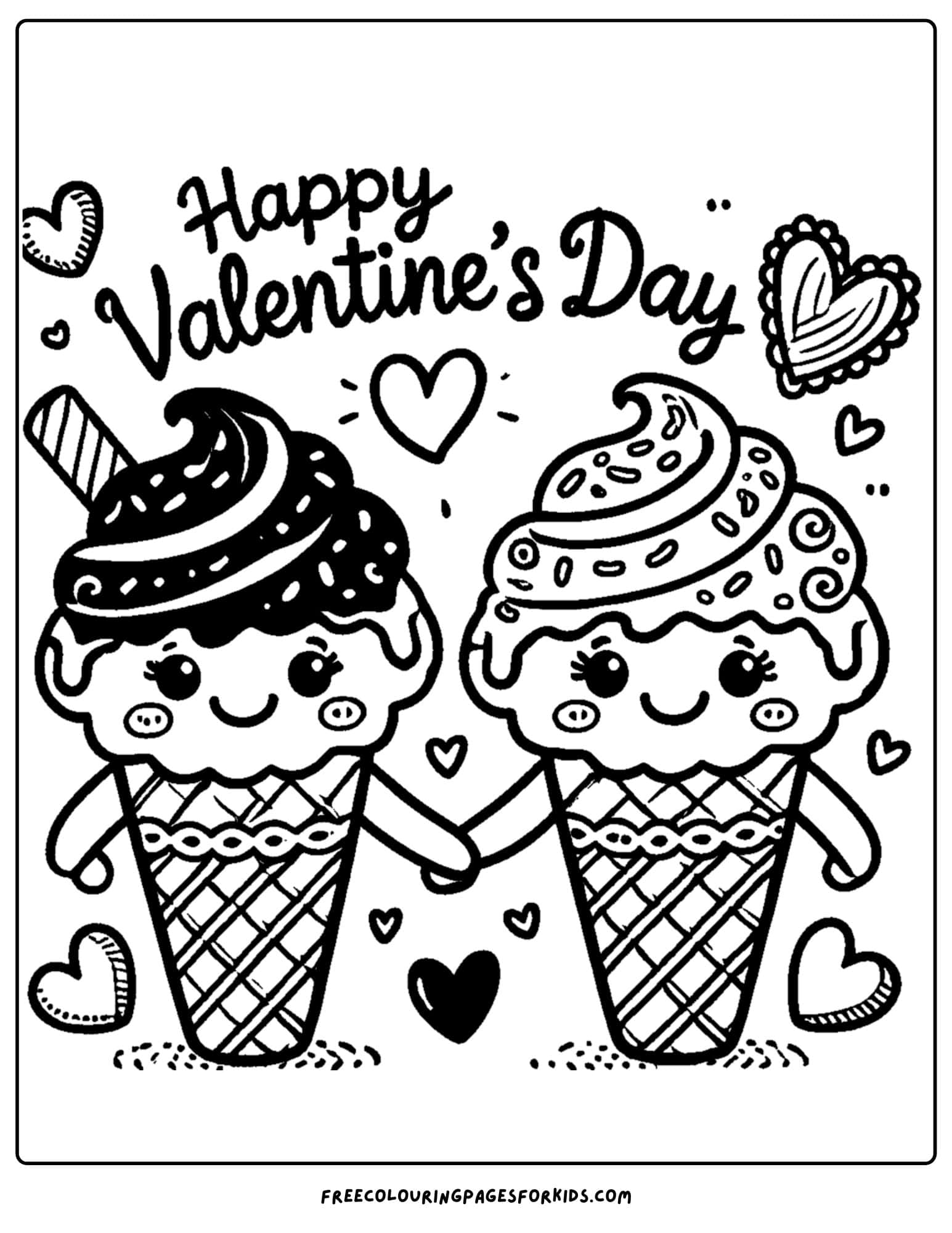 valentine day ice cream cones coloring page