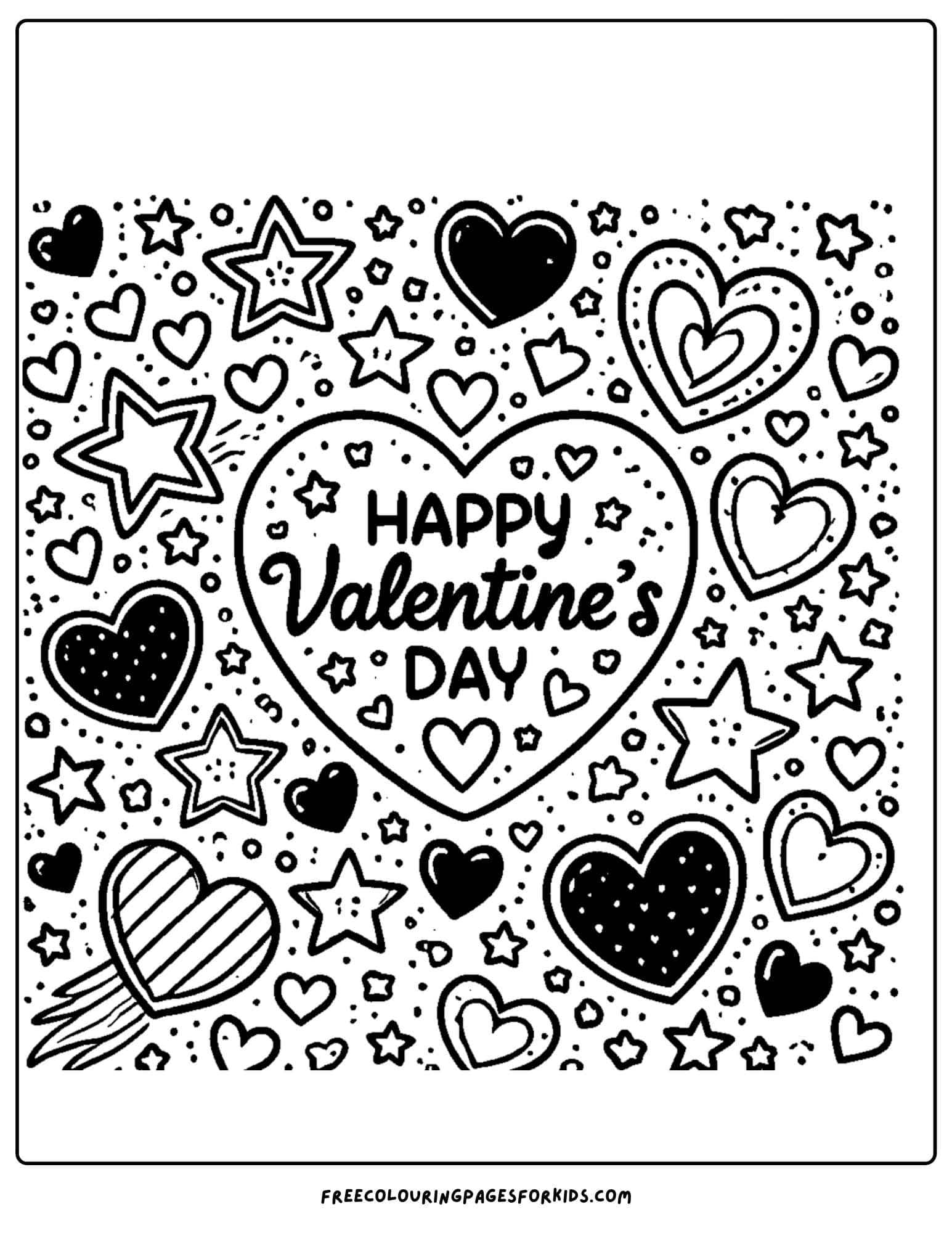 valentine day large heart surrounded by hearts coloring page