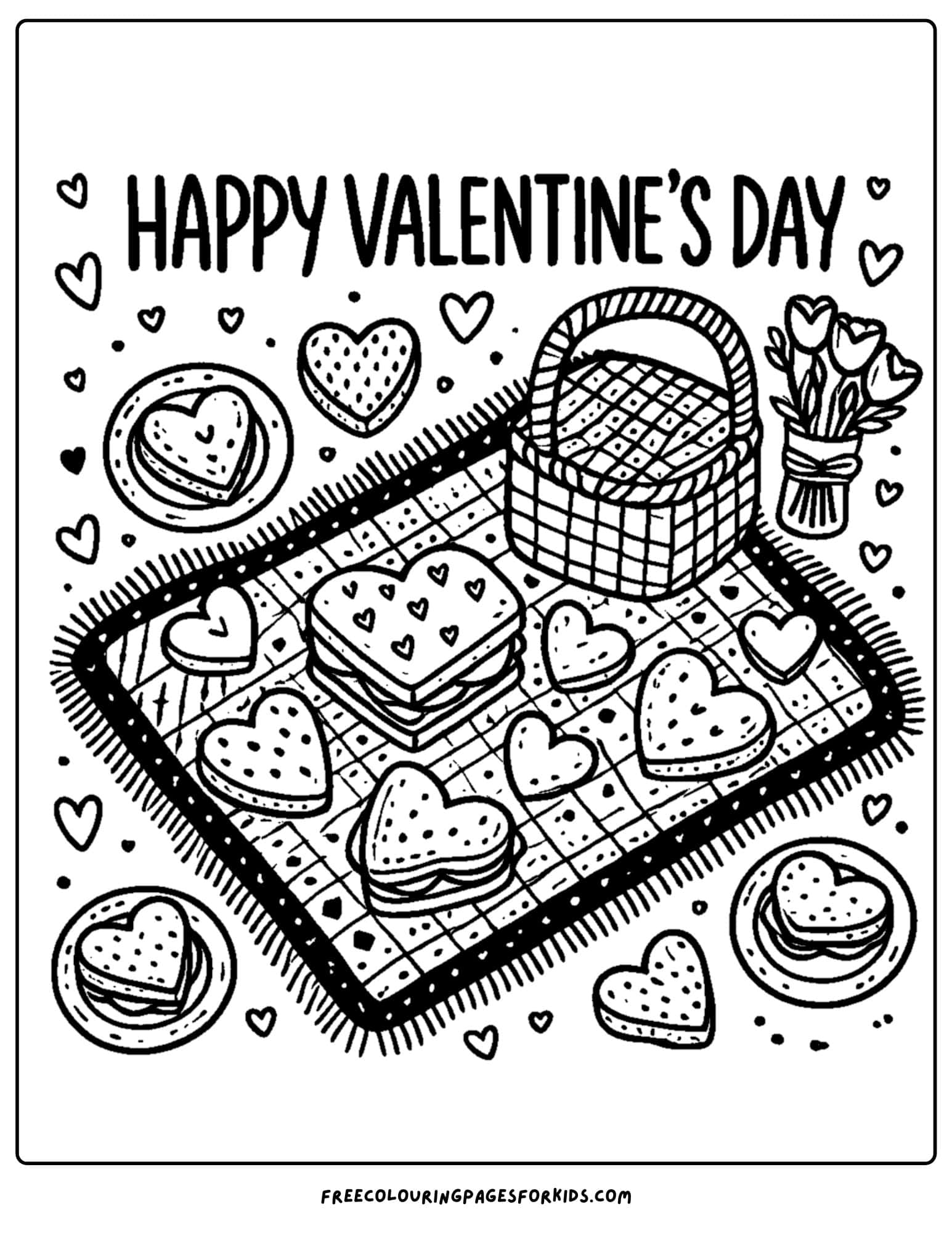 valentine day picnic coloring page