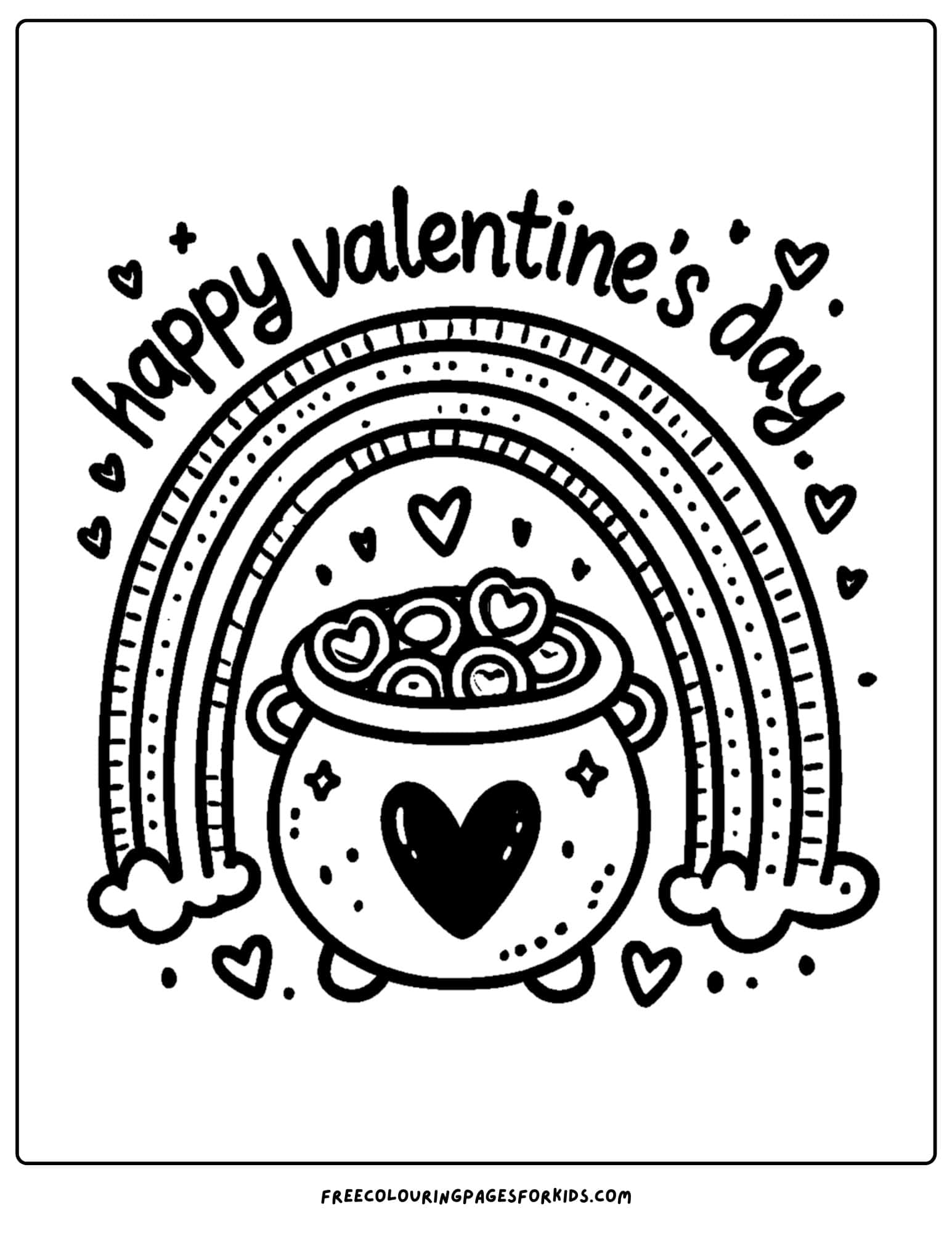 valentine day pot of hearts rainbow coloring page