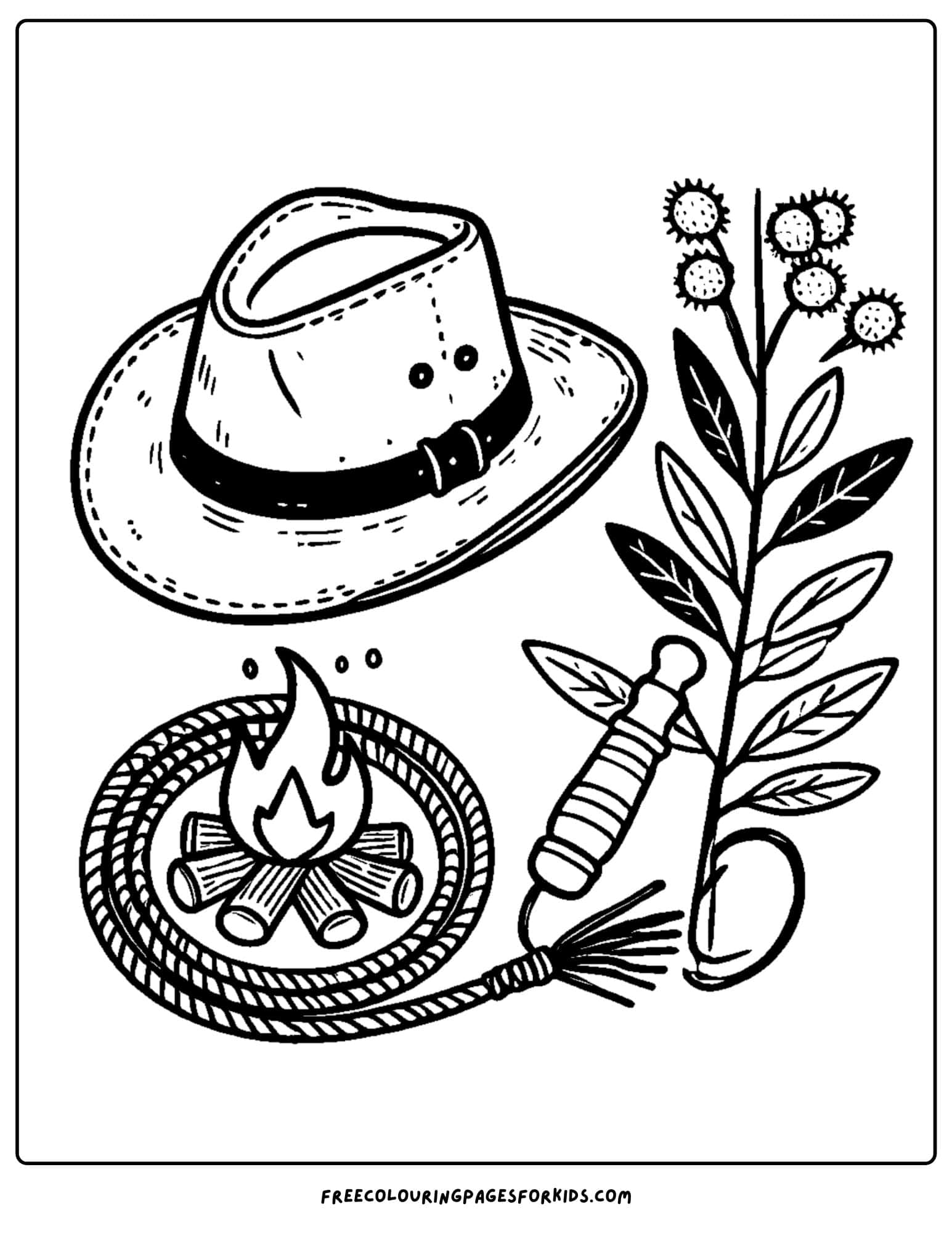 australia day hat and whip coloring page