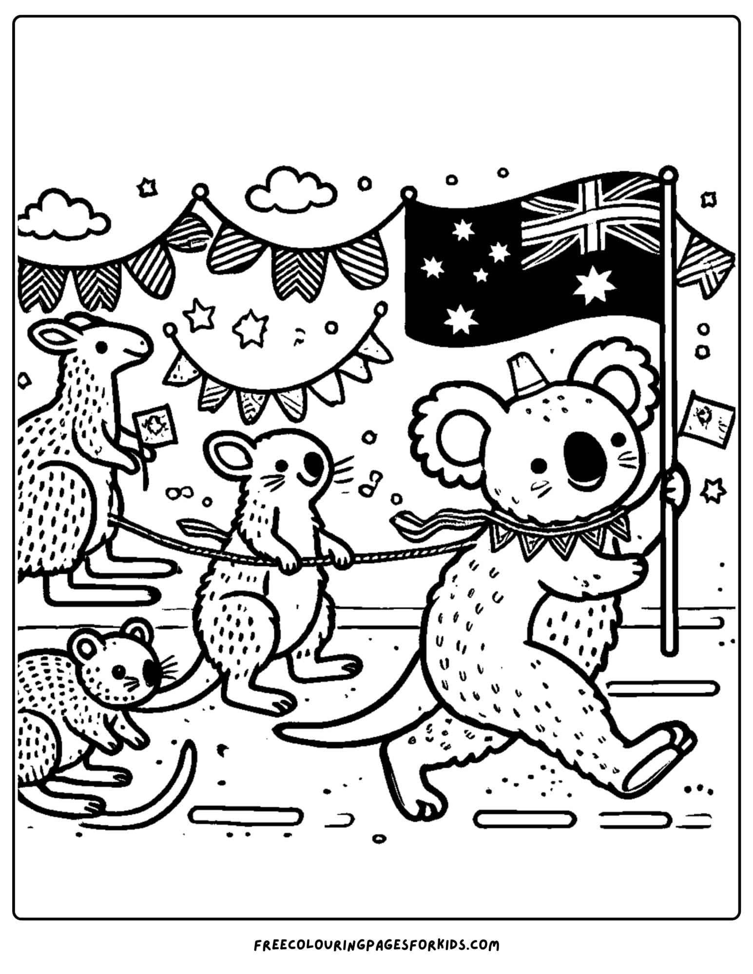 australia day animal parade coloring page