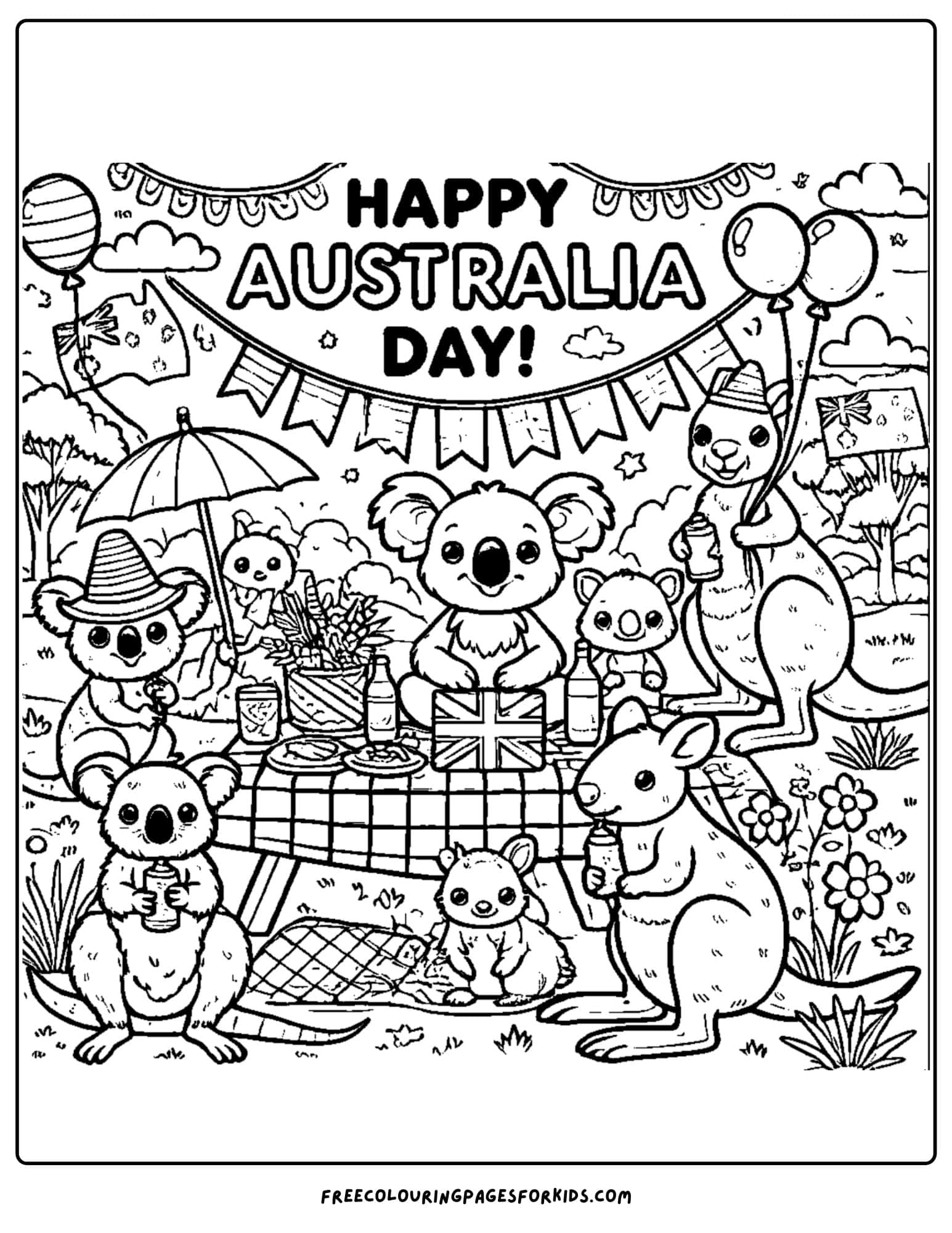 australia day animal party coloring page