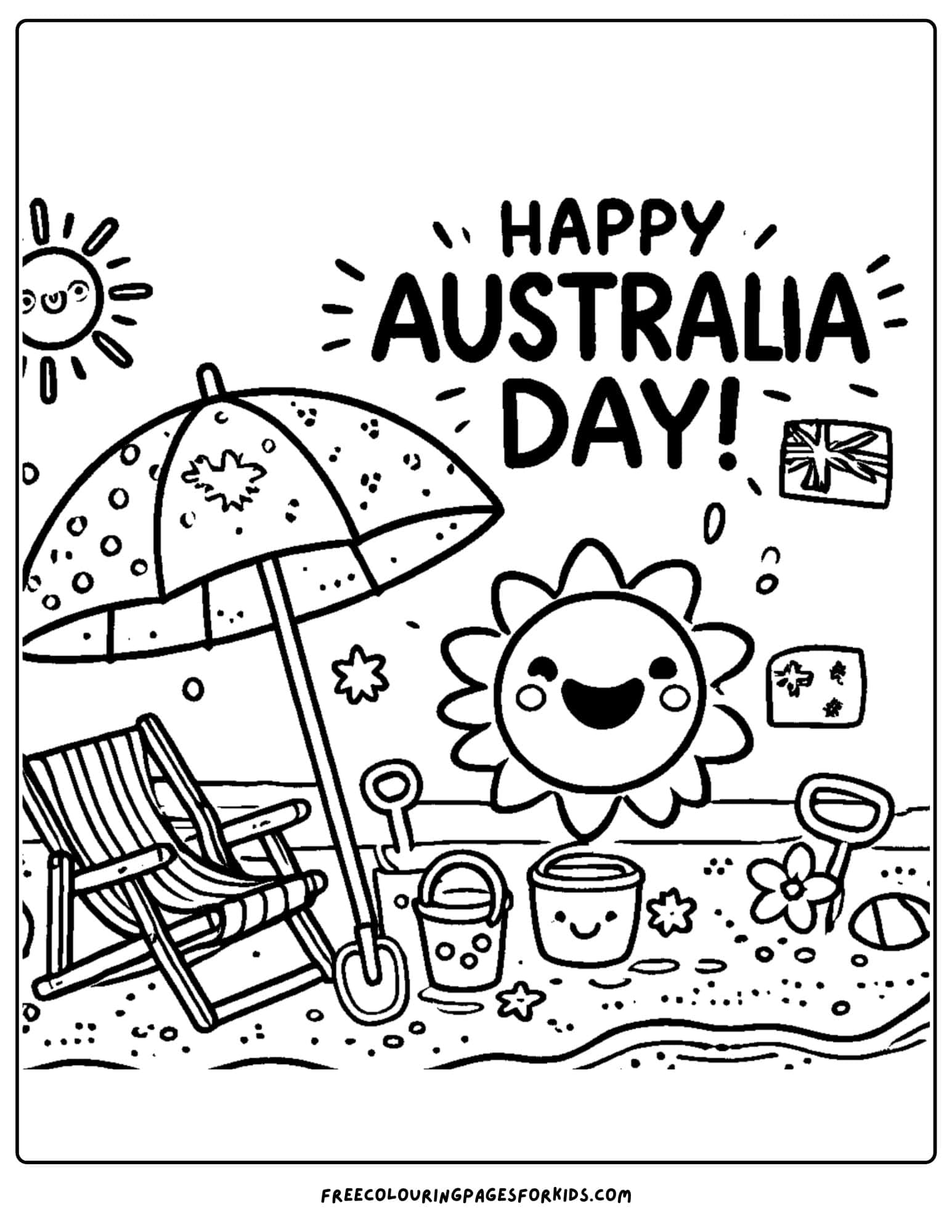 australia day beach scene coloring page