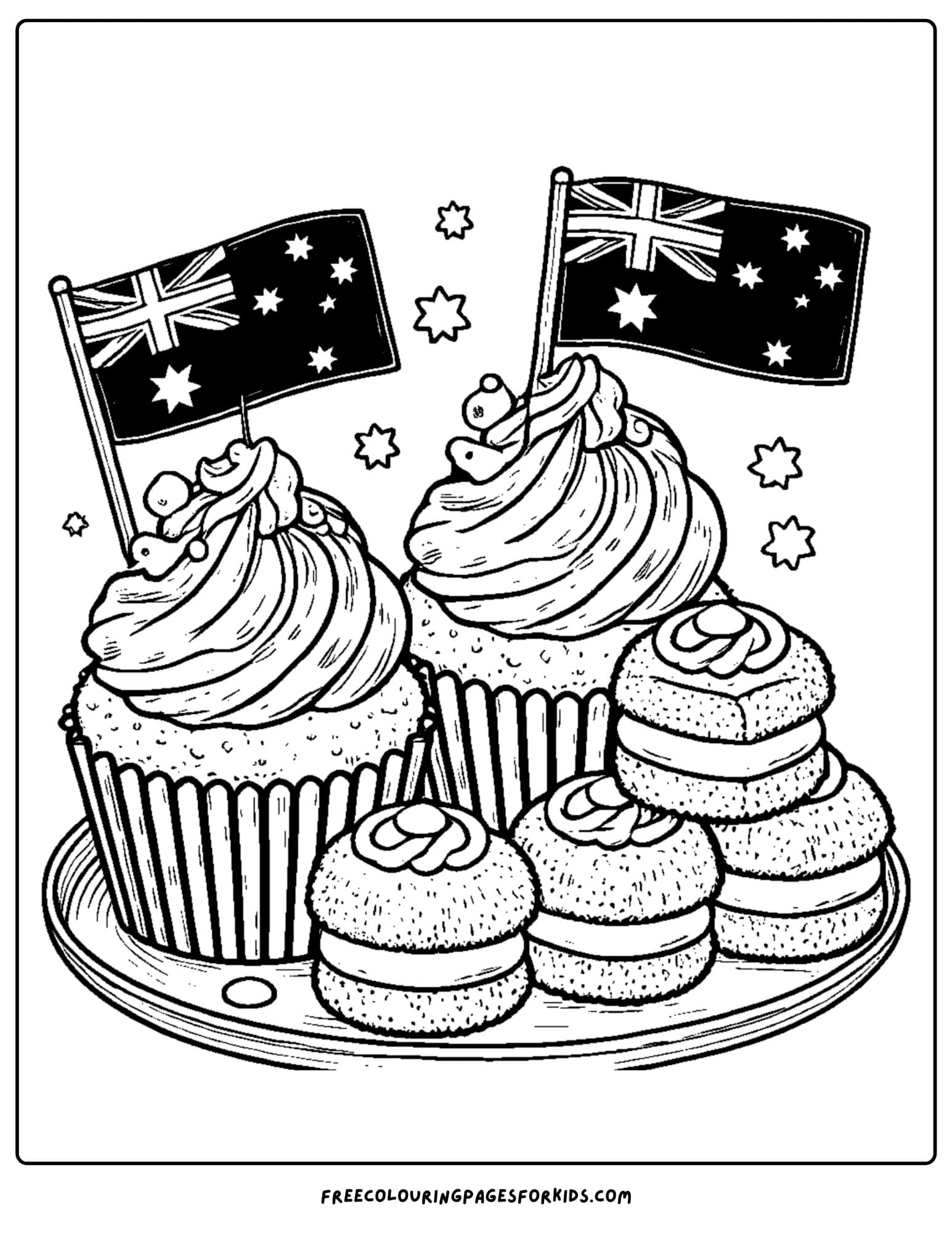 australia day cupcakes coloring page