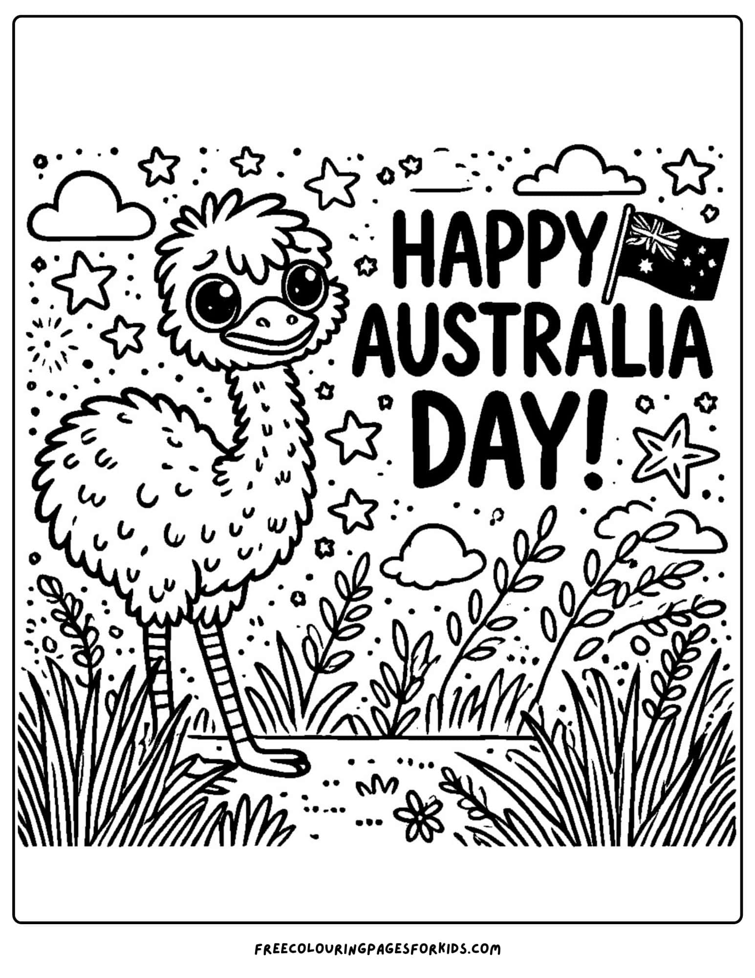 australia day emu in the outback coloring page