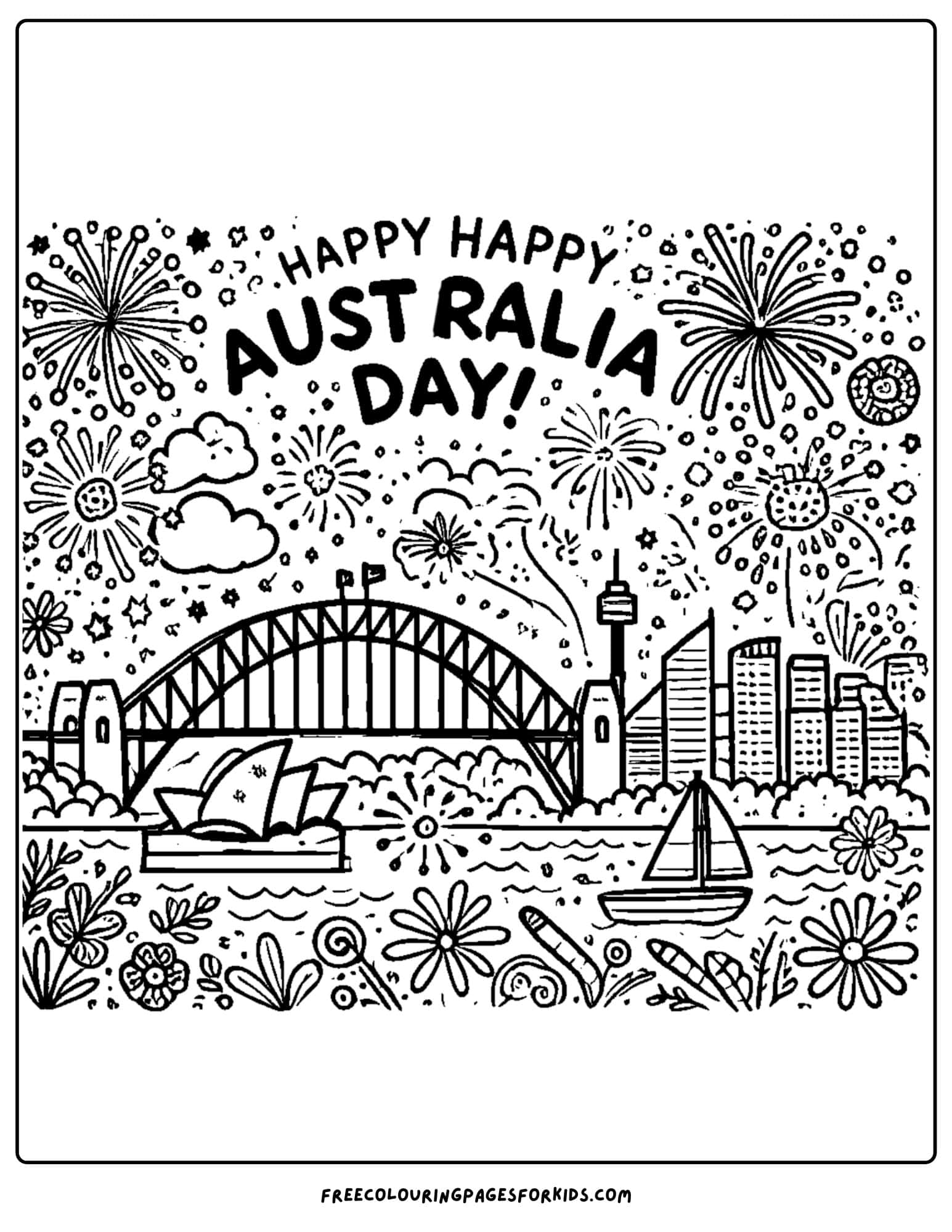 australia day harbour bridge fireworks coloring page