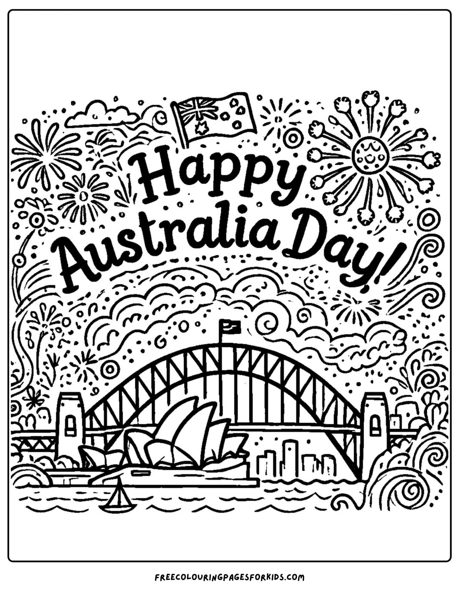 australia day harbour bridge coloring page