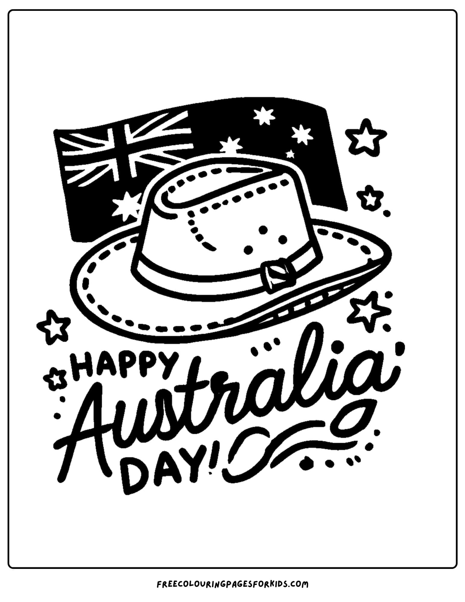 australia day hat and flag coloring page