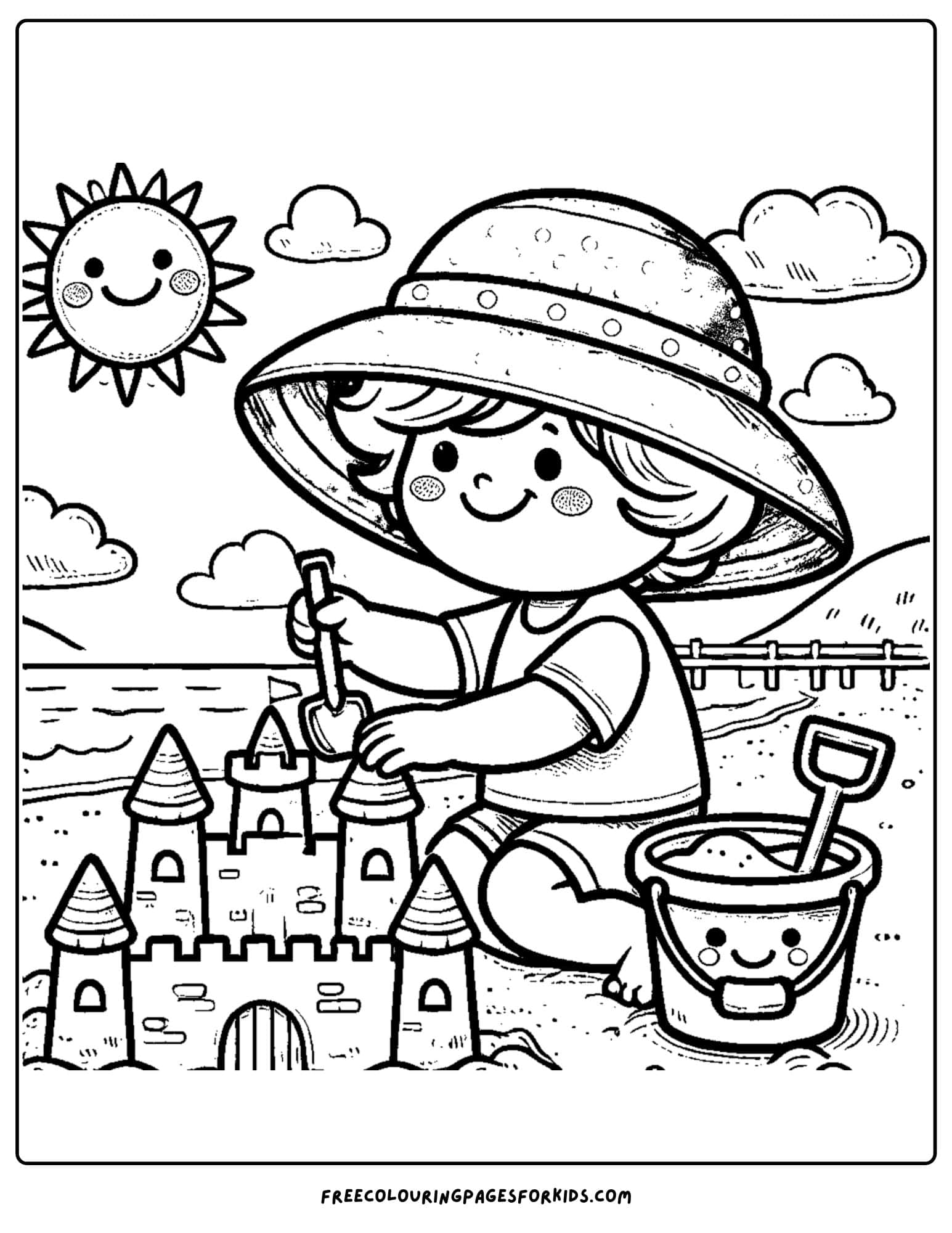 australia day beach sandcastle fun coloring page