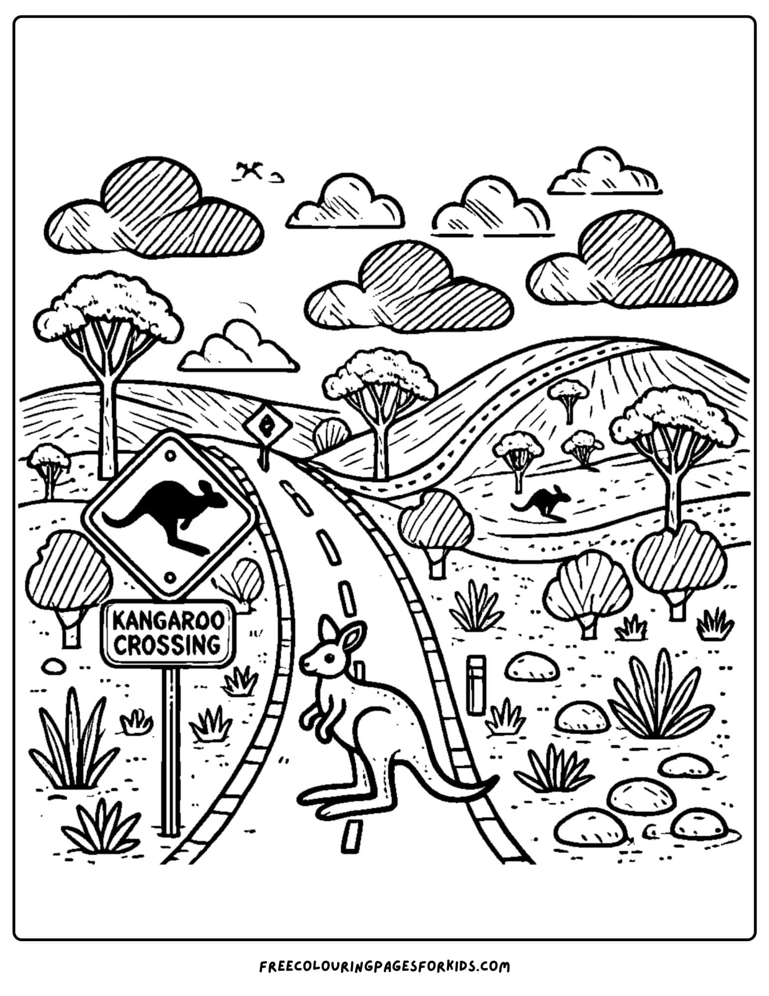 australia day outback road scene coloring page