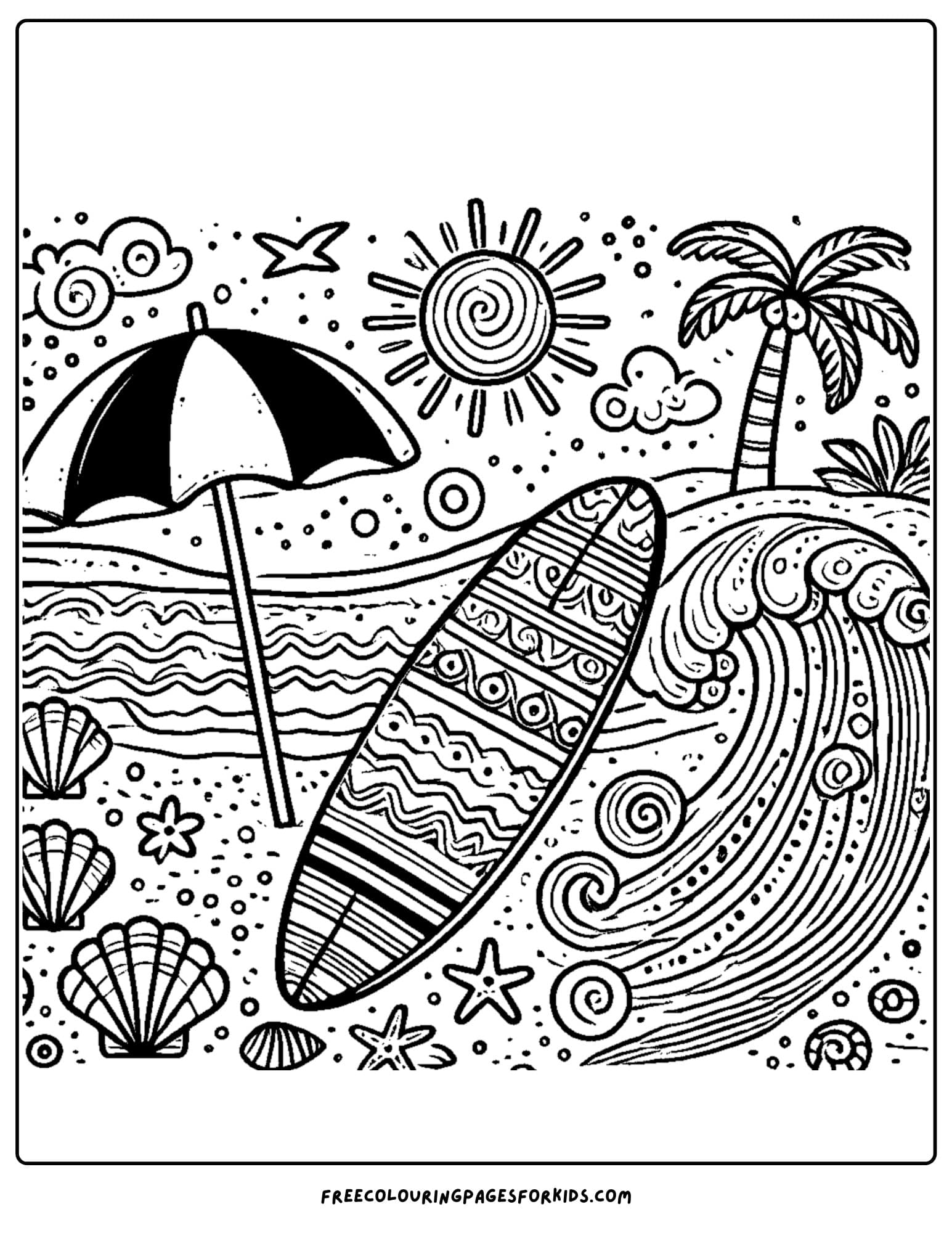 australia day beach scene coloring page