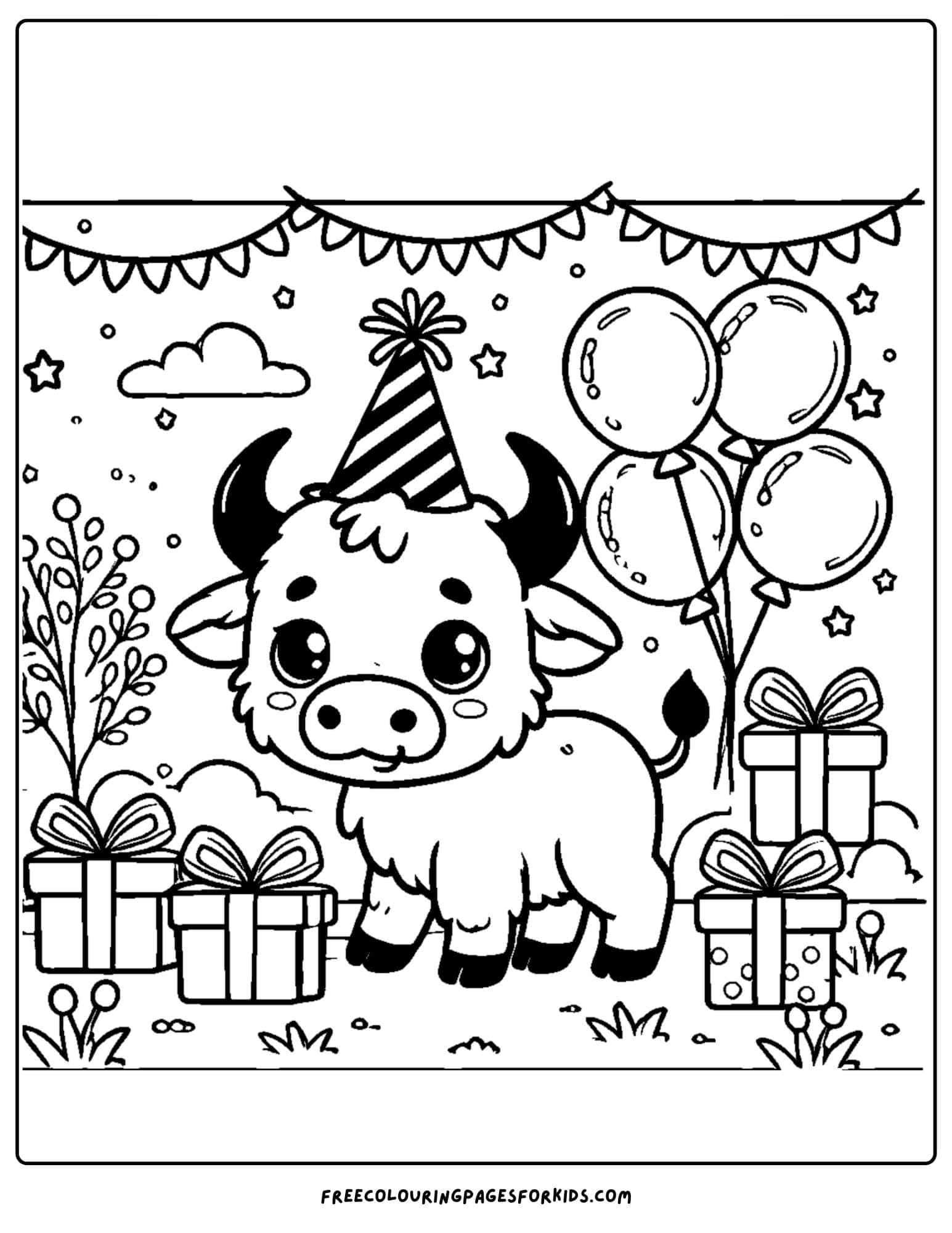 buffalo at a birthday party coloring page