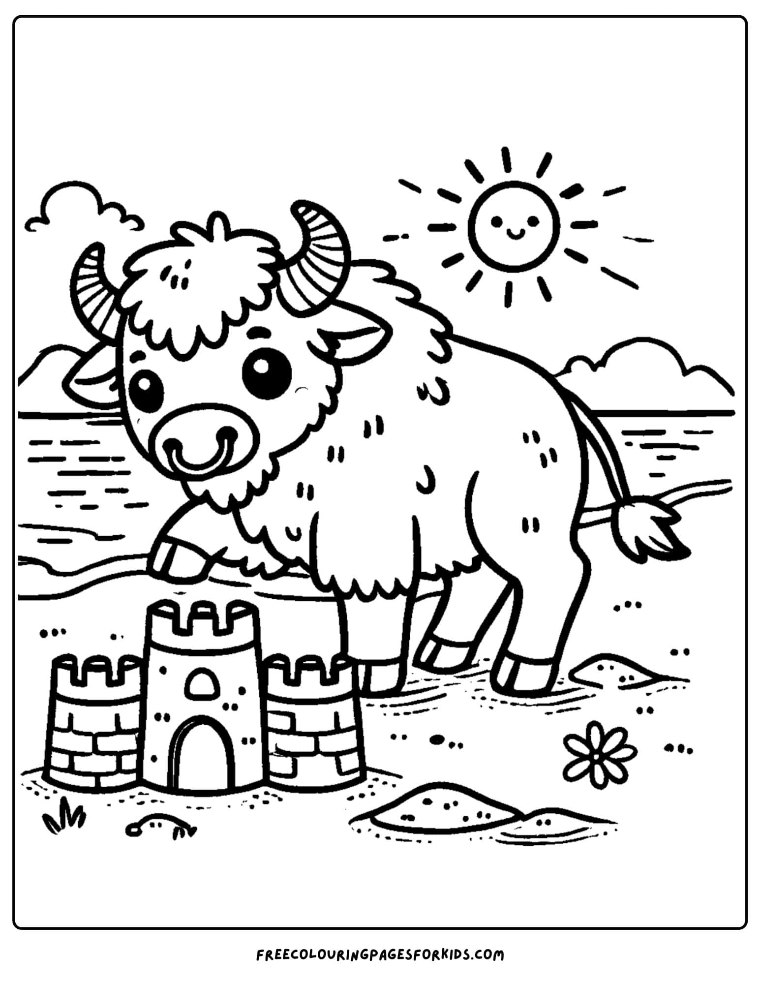 buffalo building a sandcastle coloring page