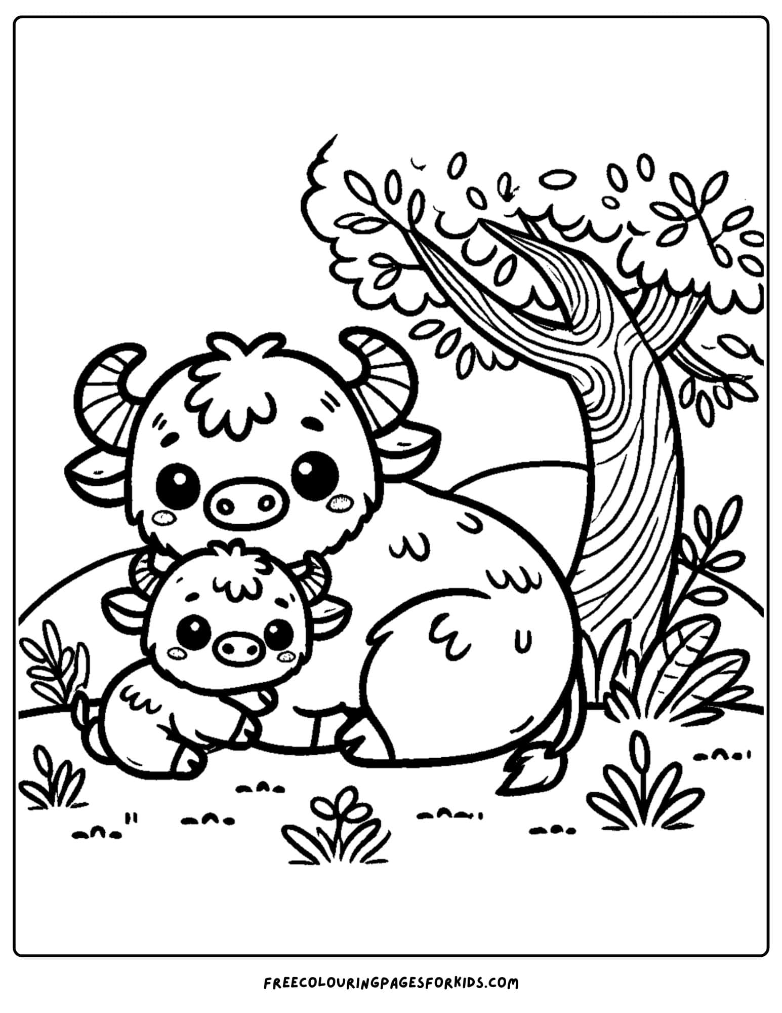 buffalo and a baby buffalo coloring page