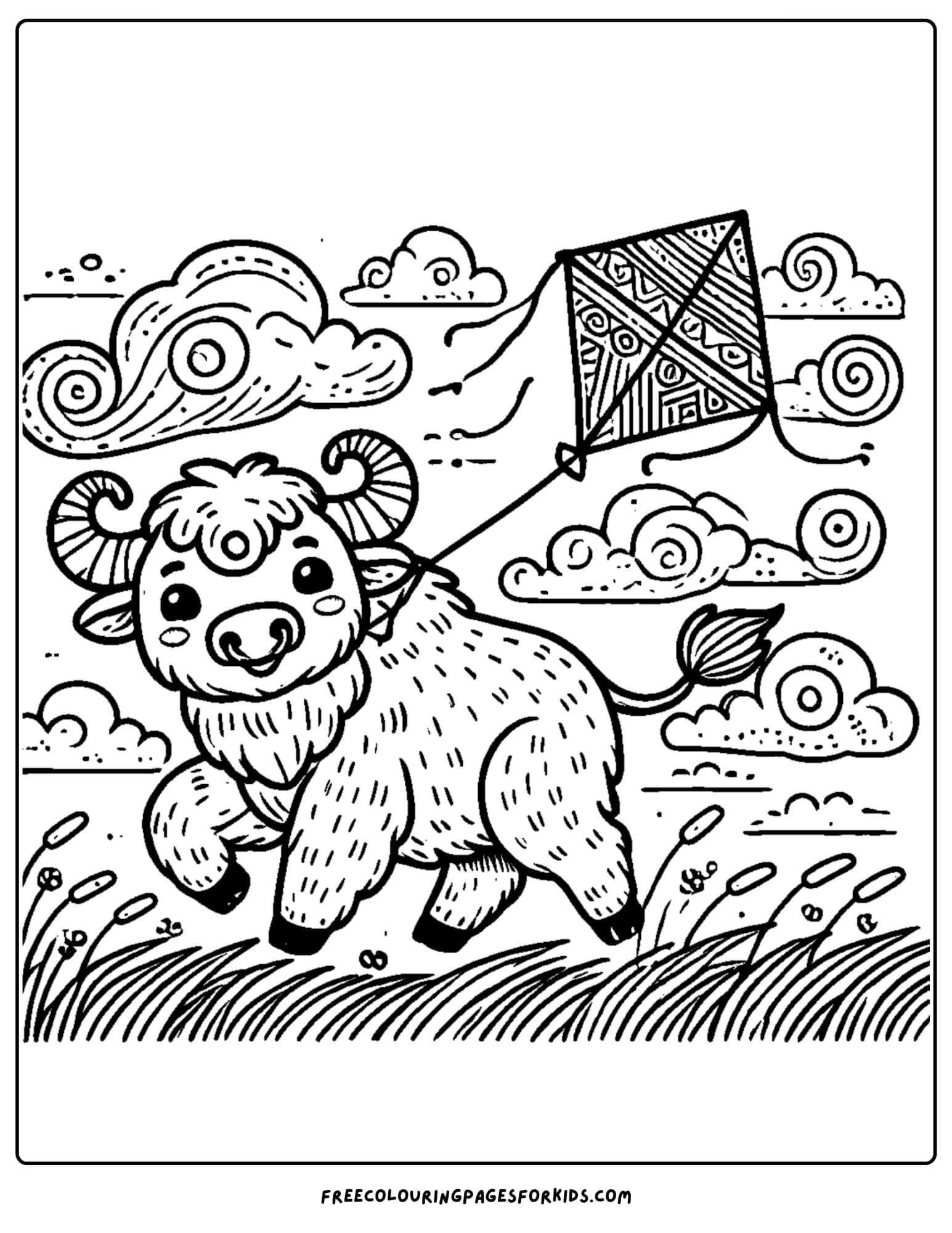 buffalo flying a kite coloring page