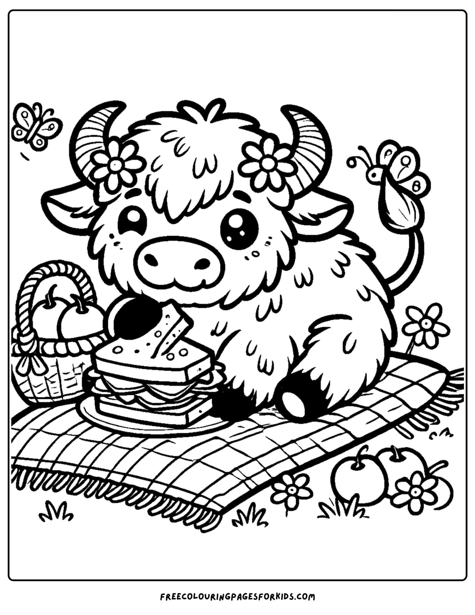 buffalo having a picnic coloring page