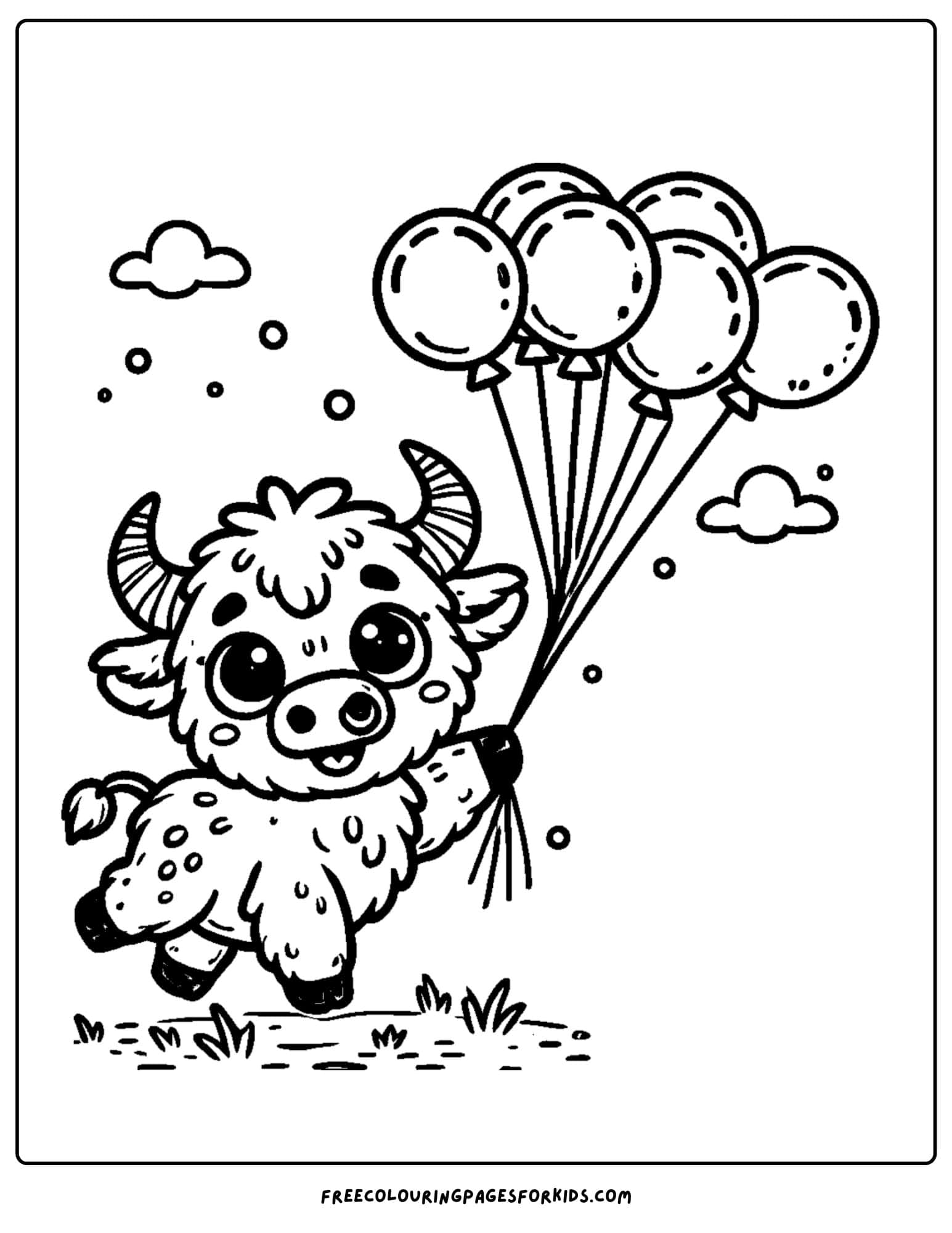 buffalo holding balloons coloring page