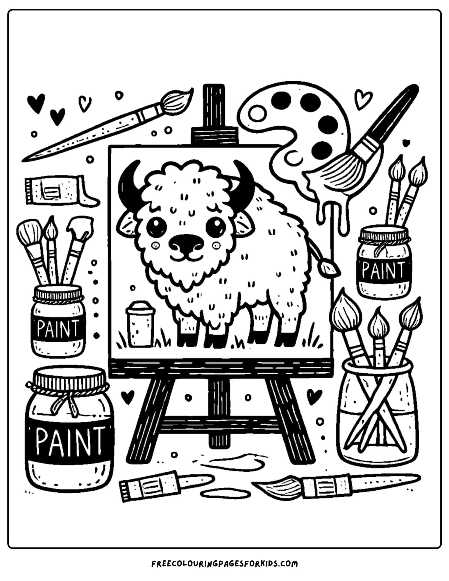 buffalo in a painting coloring page