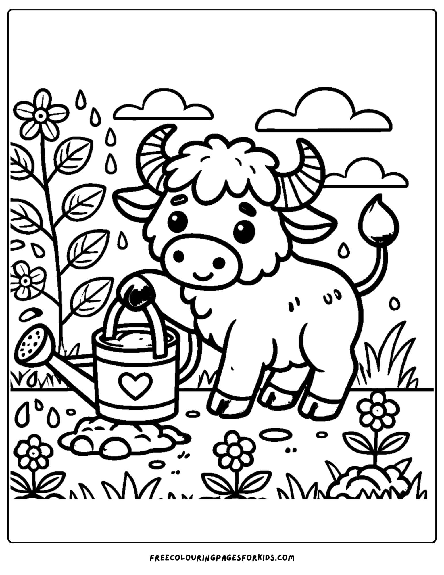 buffalo watering the garden coloring page