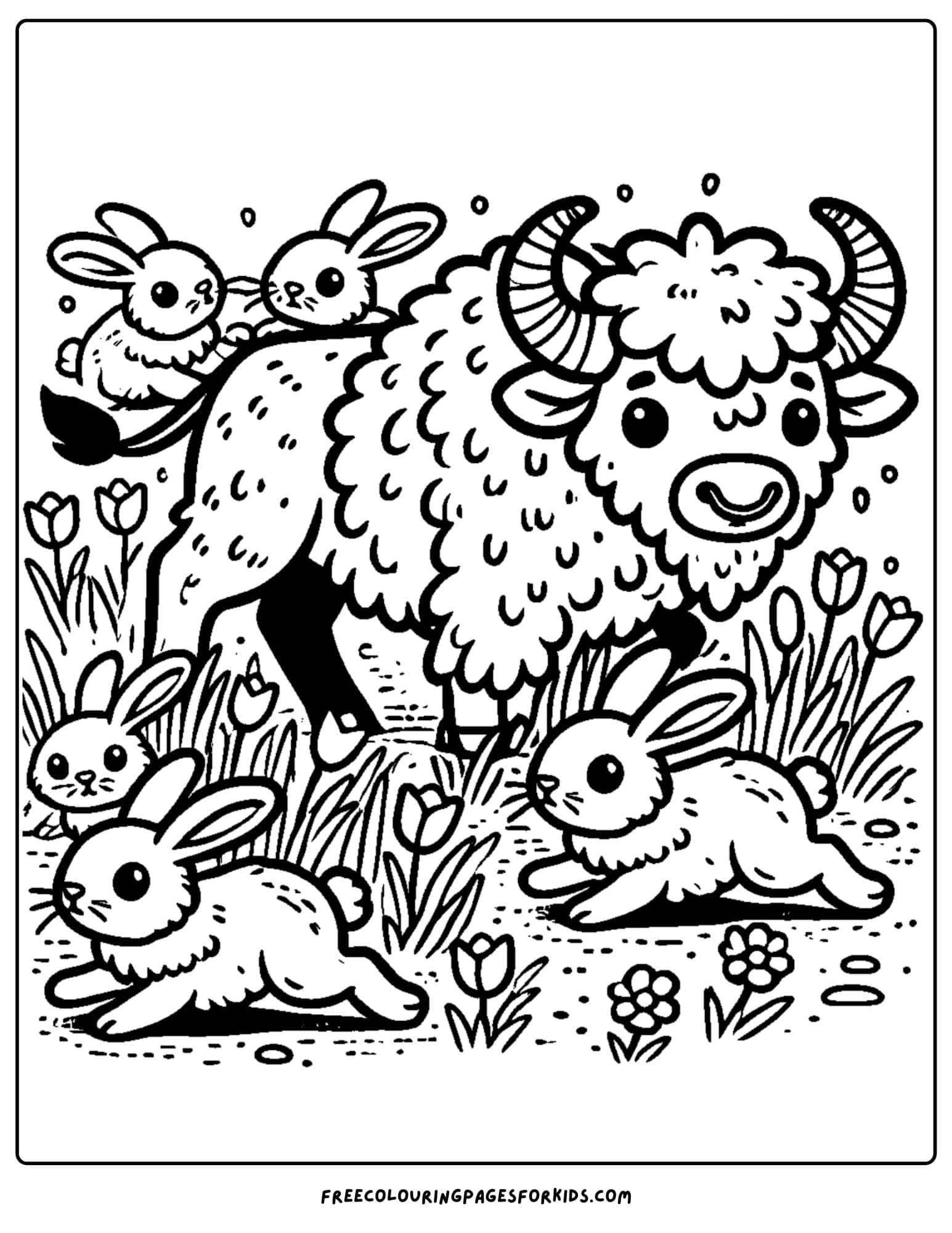 buffalo playing with animals coloring page