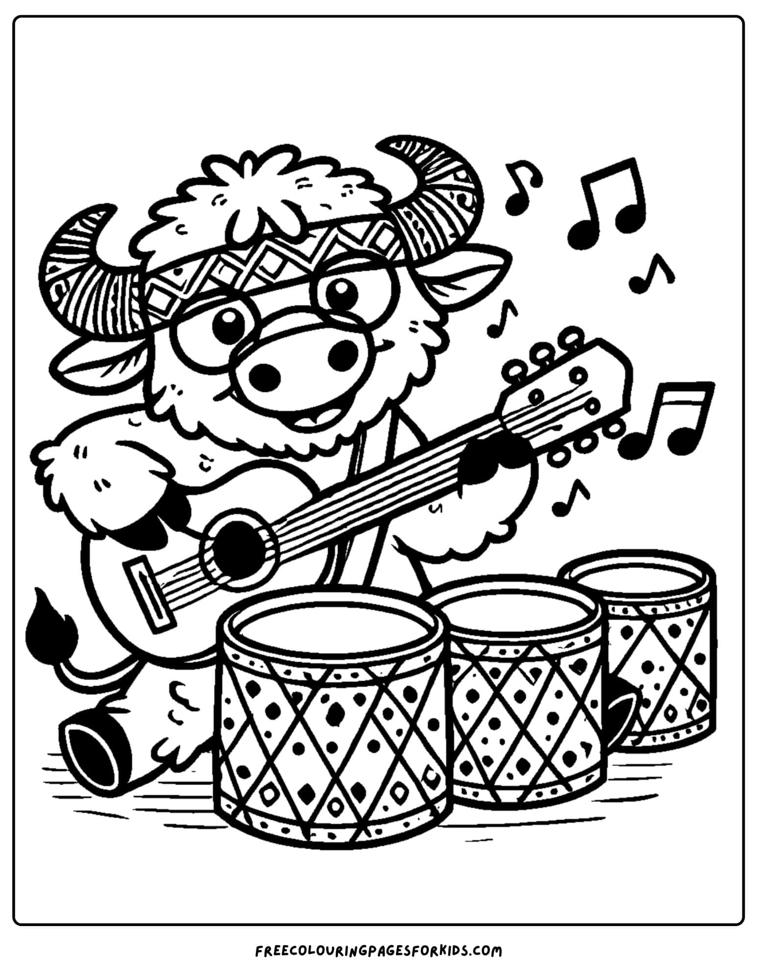 buffalo playing a guitar coloring page