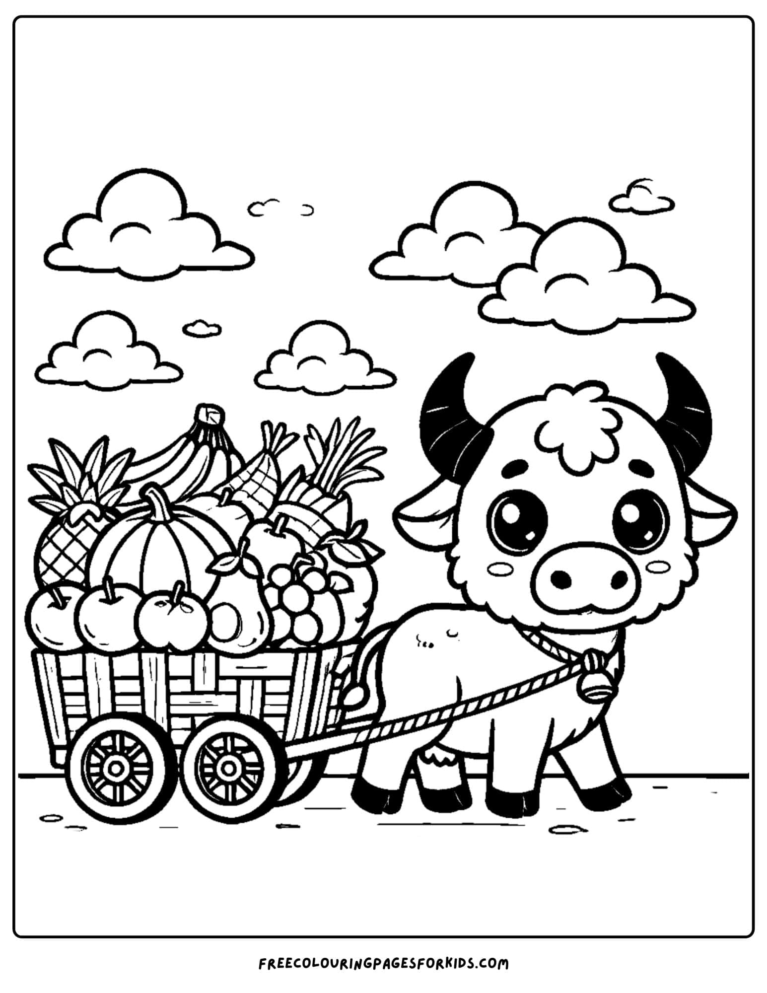 buffalo pulling a fruit cart coloring page