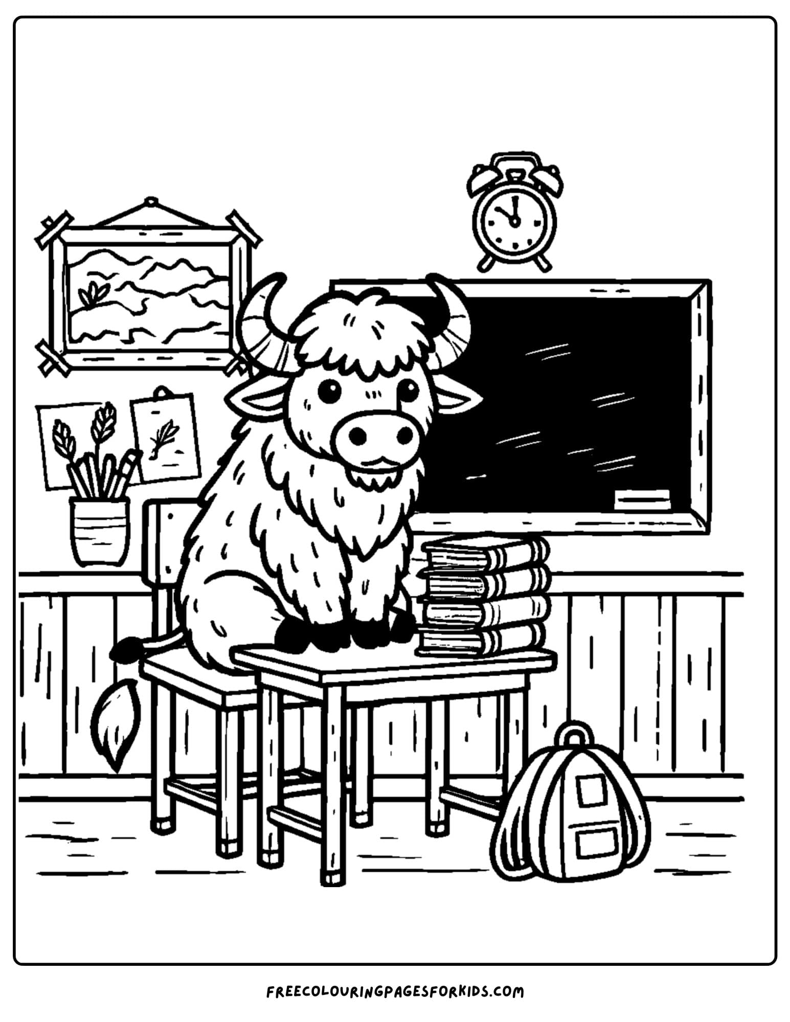 buffalo sitting in a classroom coloring page