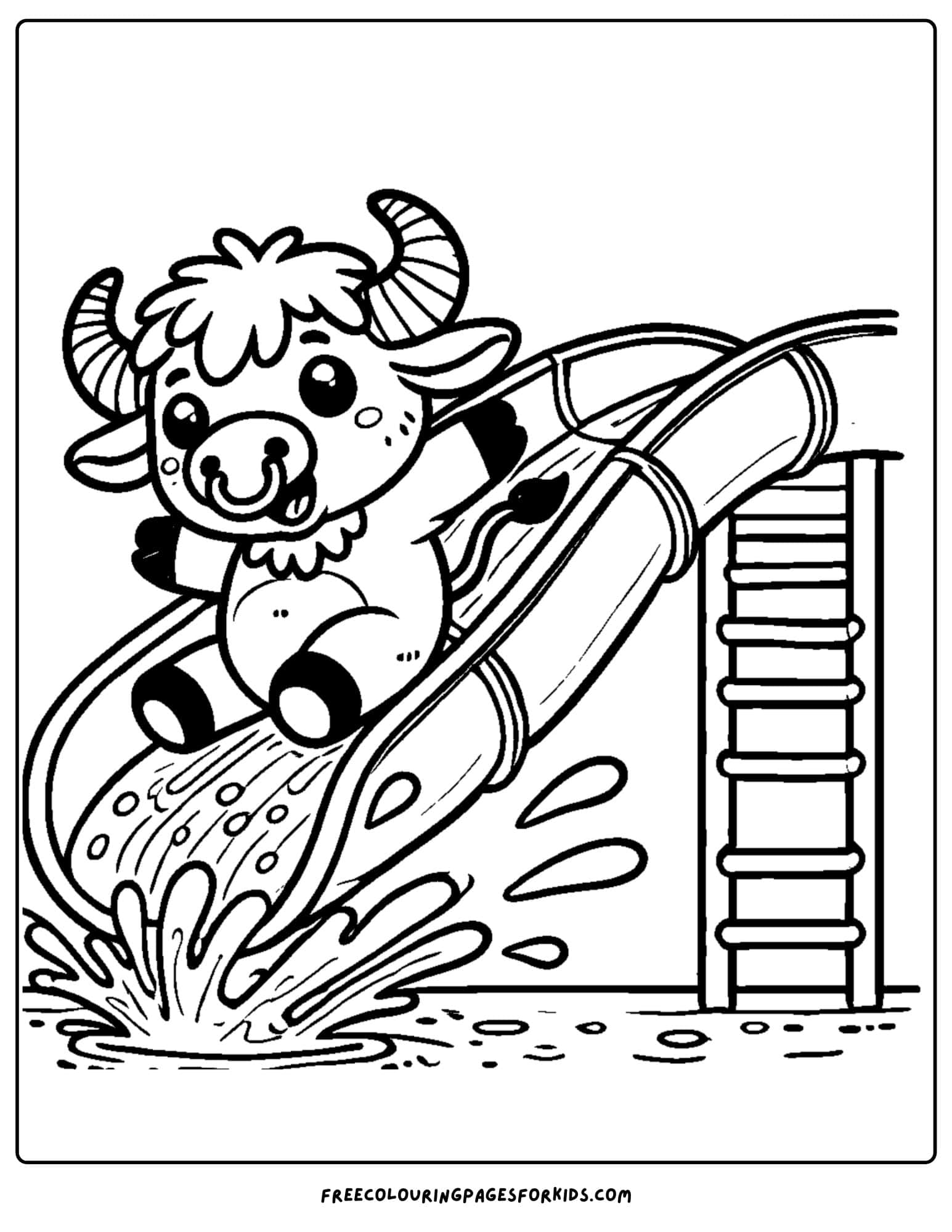 buffalo going down a water slide coloring page