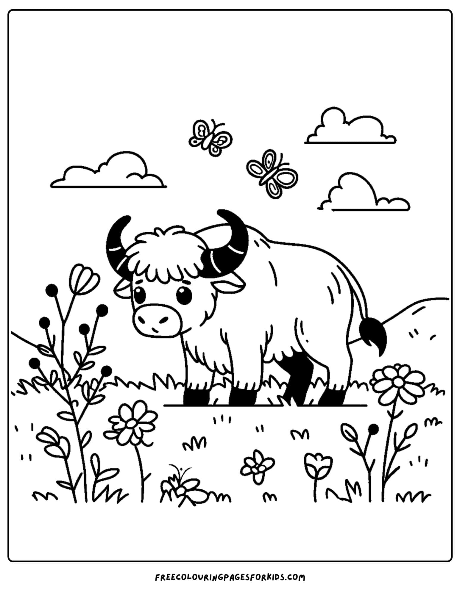 buffalo standing in a field coloring page