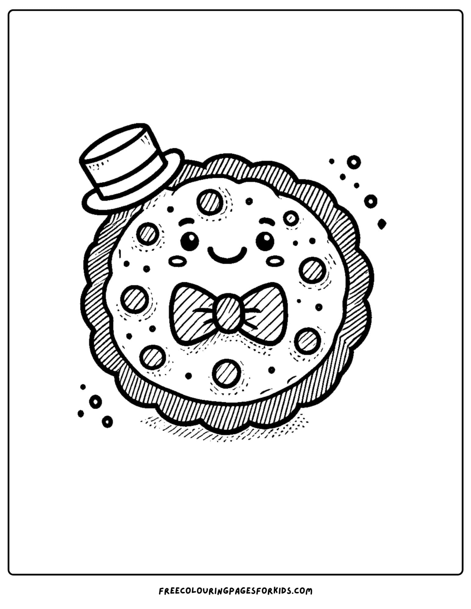 cookie dressed in a hat and bowtie coloring page