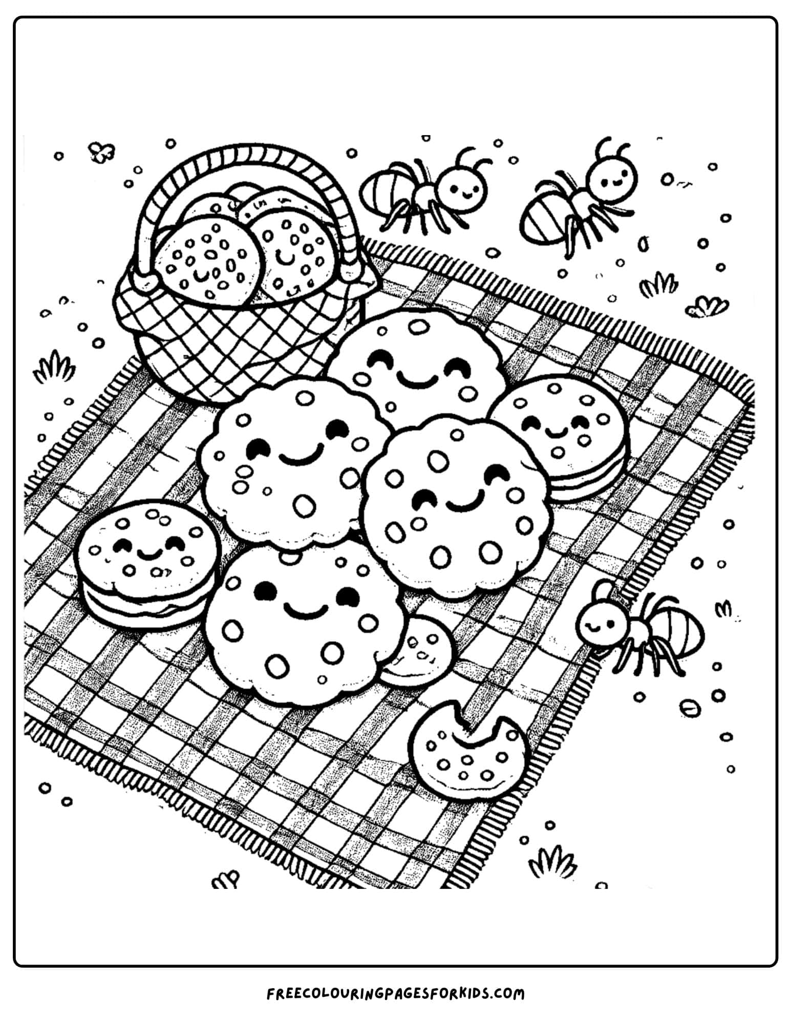 cookies having a picnic coloring page