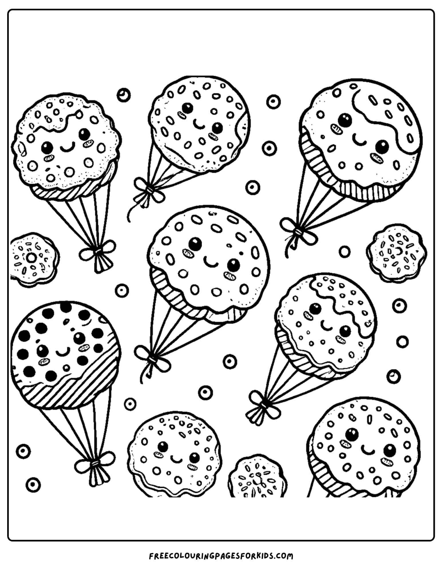 cookies floating like parachutes coloring page