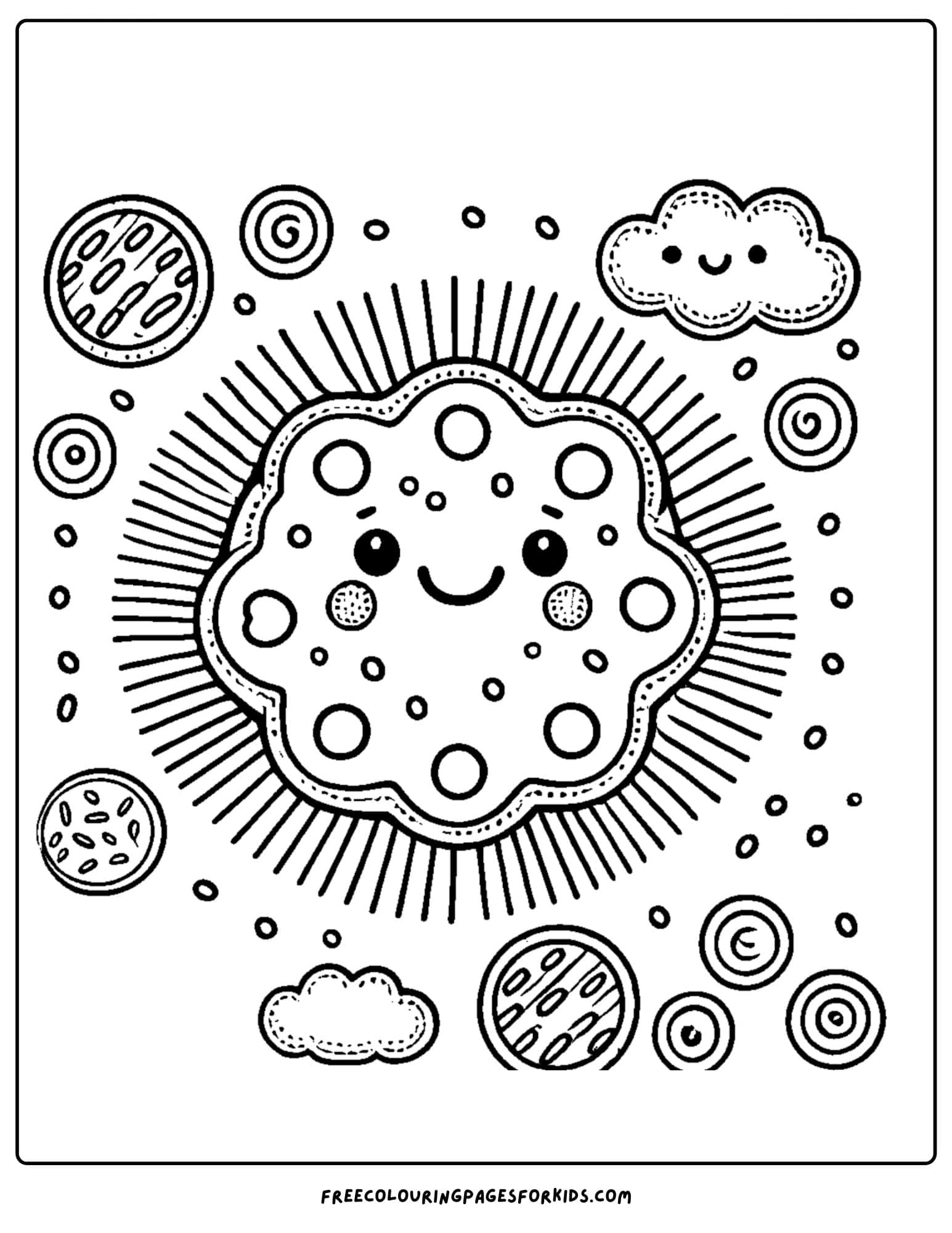 cookie shaped like the sun coloring page