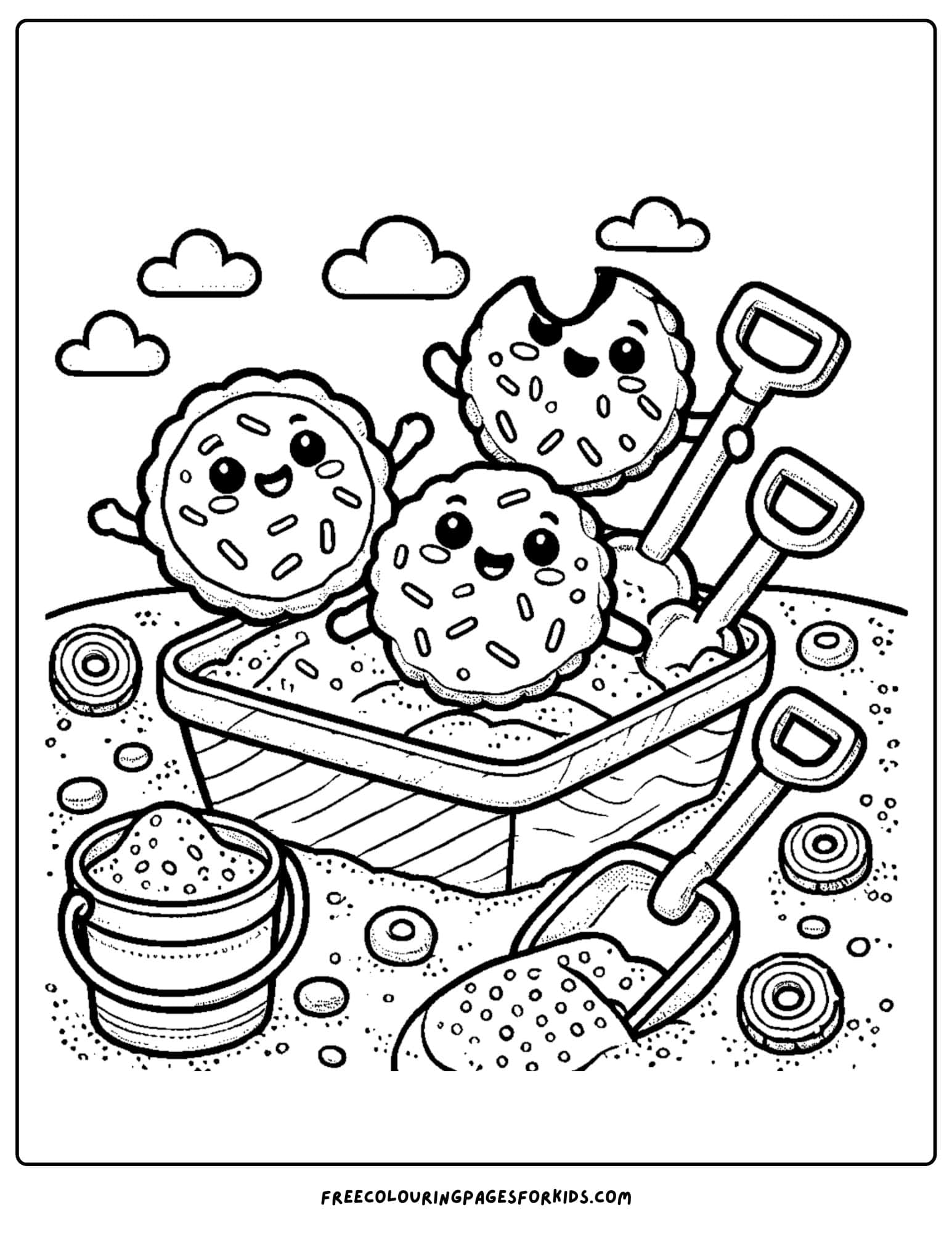 cookies playing in the sand coloring page