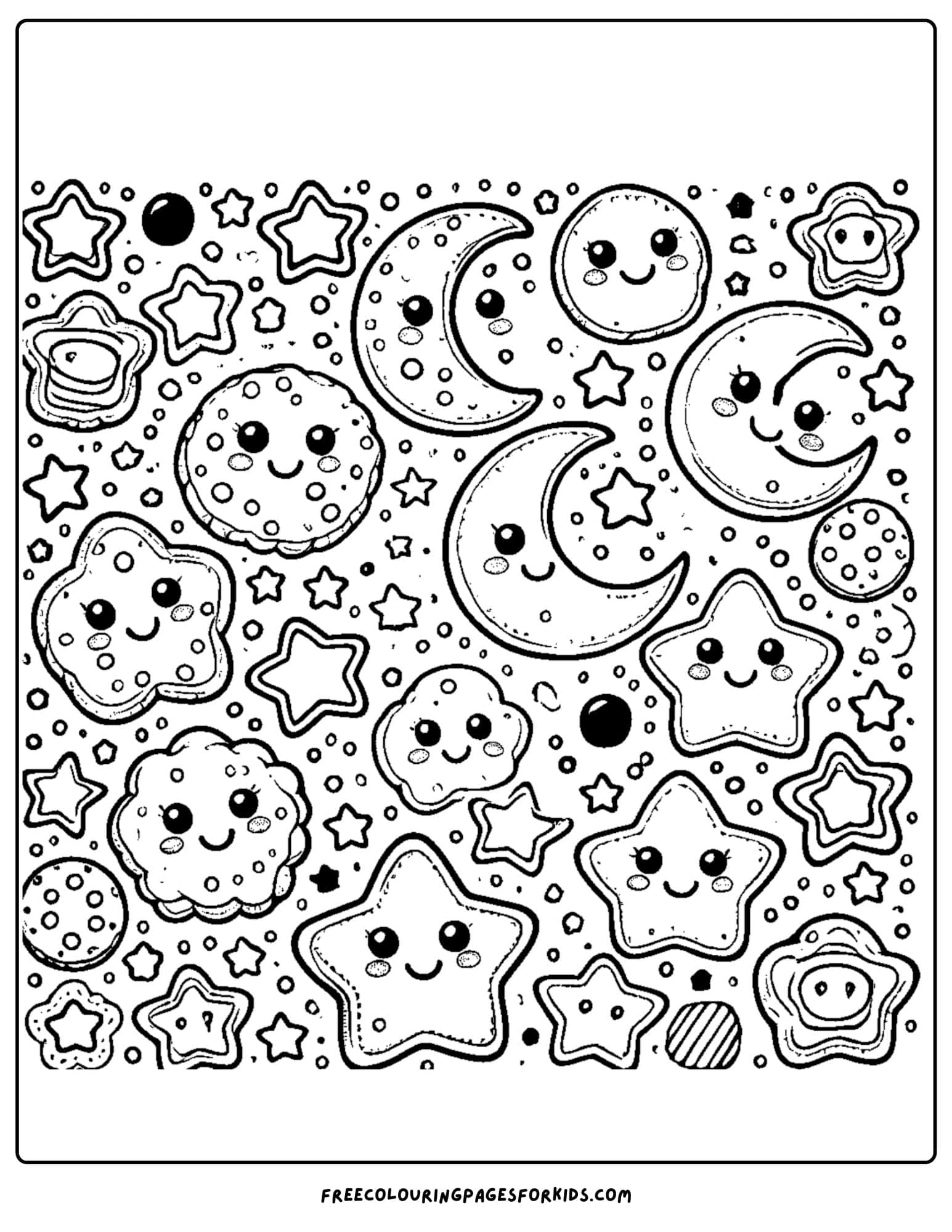 cookies in the shape of stars and the moon coloring page