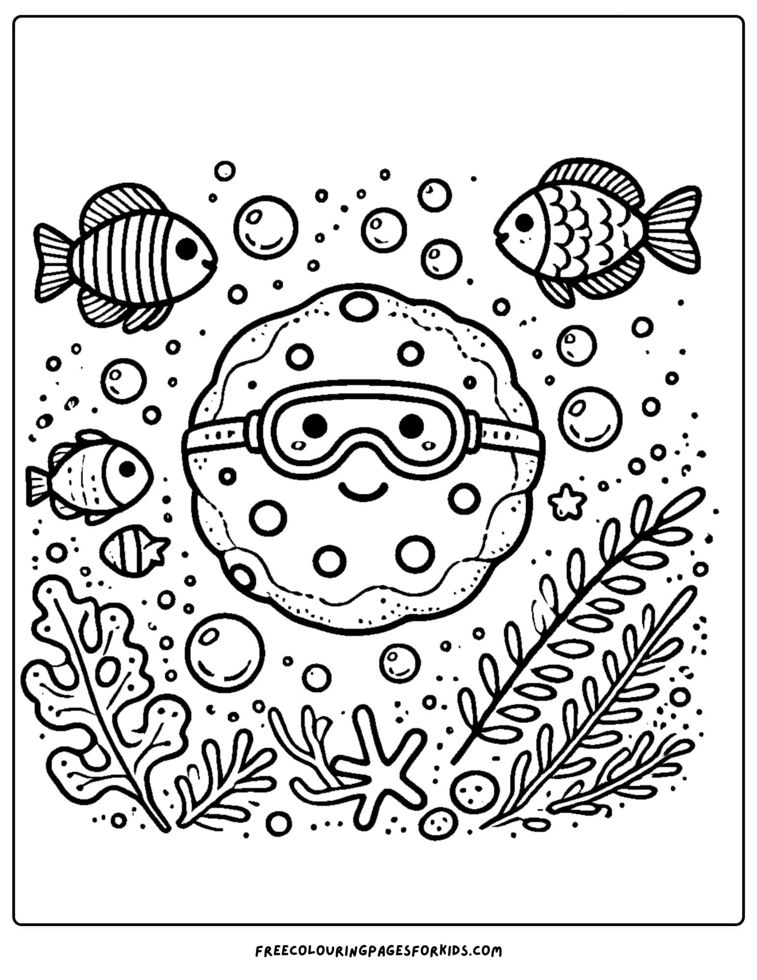 cookie diving underwater coloring page